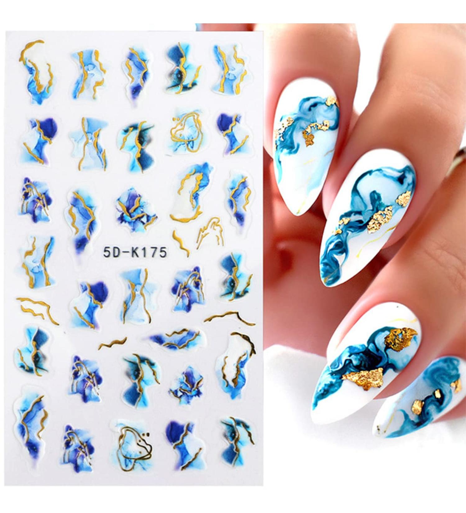 5D Marble Nail Art Stickers Decals - Blooming Smoke Design, Self-Adhesive Golden Wave Stripe Line - Nail DIY Decoration Supplies for Women - Buy Online on GoSupps.com