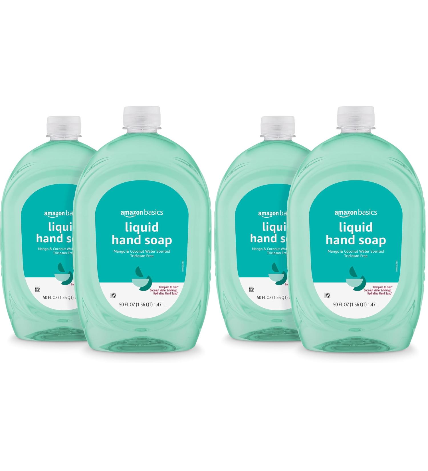 Amazon Basics Liquid Hand Soap Refill Mango & Coconut Water Scent Triclosan-Free 50 Fl Oz (Pack of 4) - Buy Online on GoSupps.com