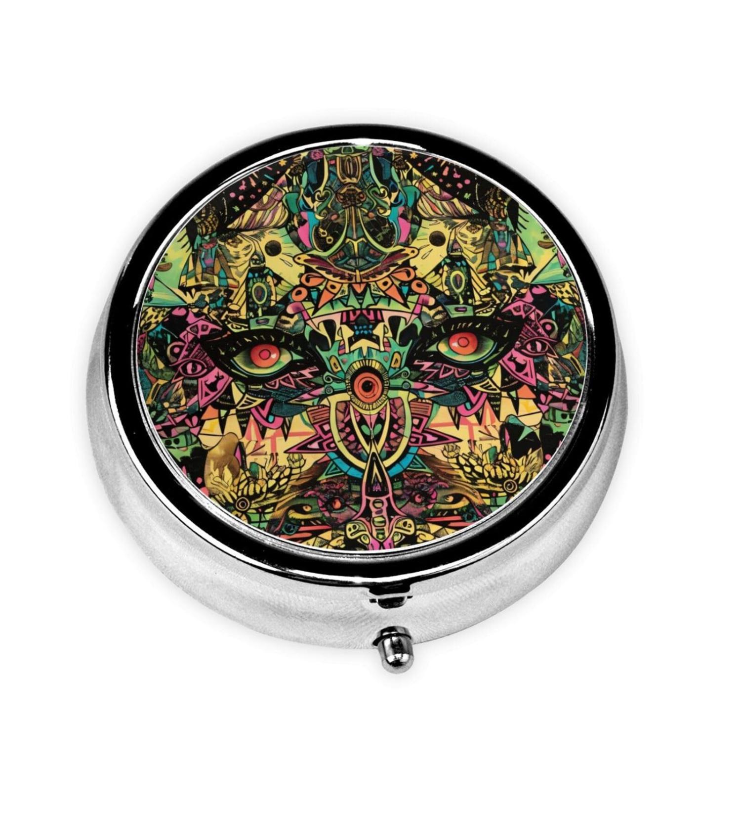 Colorful Magical Eyes Portable Metal Pill Box | Round Mini 3-Compartment | Travel-Friendly Design for Small Pills - Buy Online on GoSupps.com