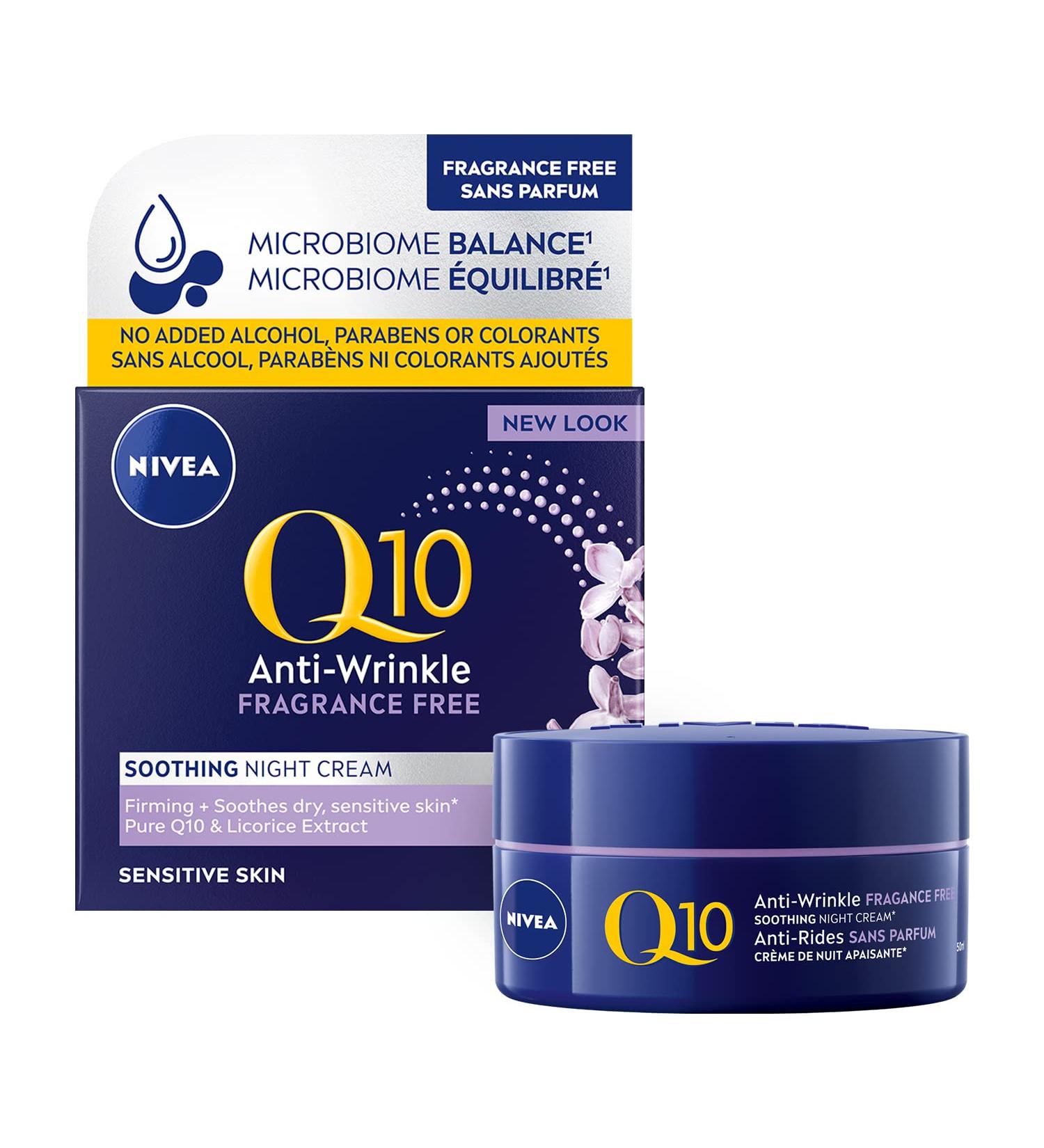 NIVEA Q10 Anti-Wrinkle + Fragrance Free Night Cream for Sensitive Skin | Night face moisturizer | 50mL - Buy Online on GoSupps.com