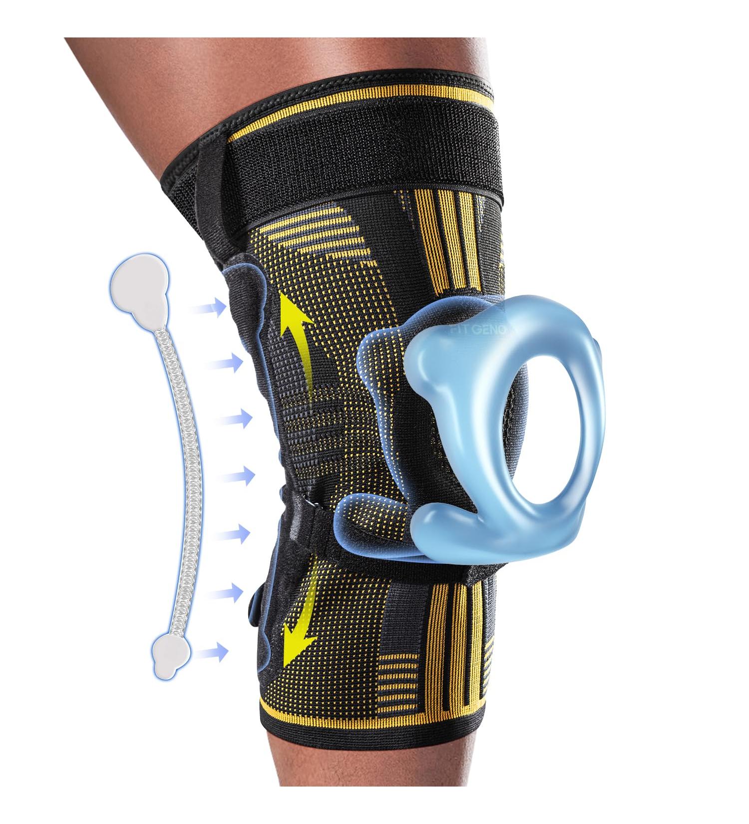 Fit Geno Knee Brace with Side Stabilizers | Breathable Knee Sleeve & Patella Gel Pad for Pain Relief | Ultimate Support for Meniscus Tear Arthritis ACL & PCL - Medium Black-Gold - Buy Online on GoSupps.com