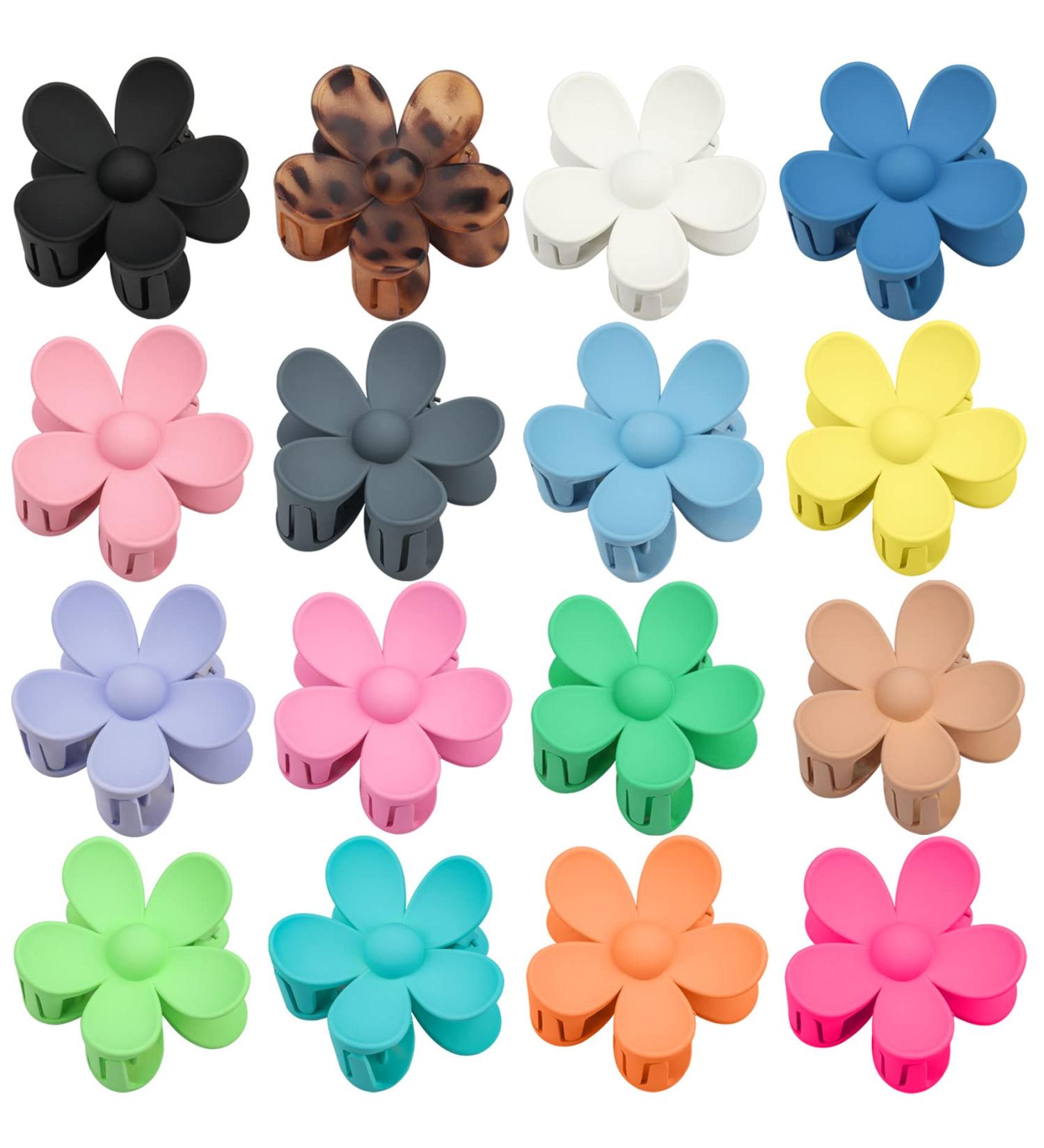 16-Piece Flower Claw Hair Clips Set | Strong Hold Matte Plastic Floral Accessory for Women & Girls | Cute Designs in 16 Colors - Buy Online on GoSupps.com
