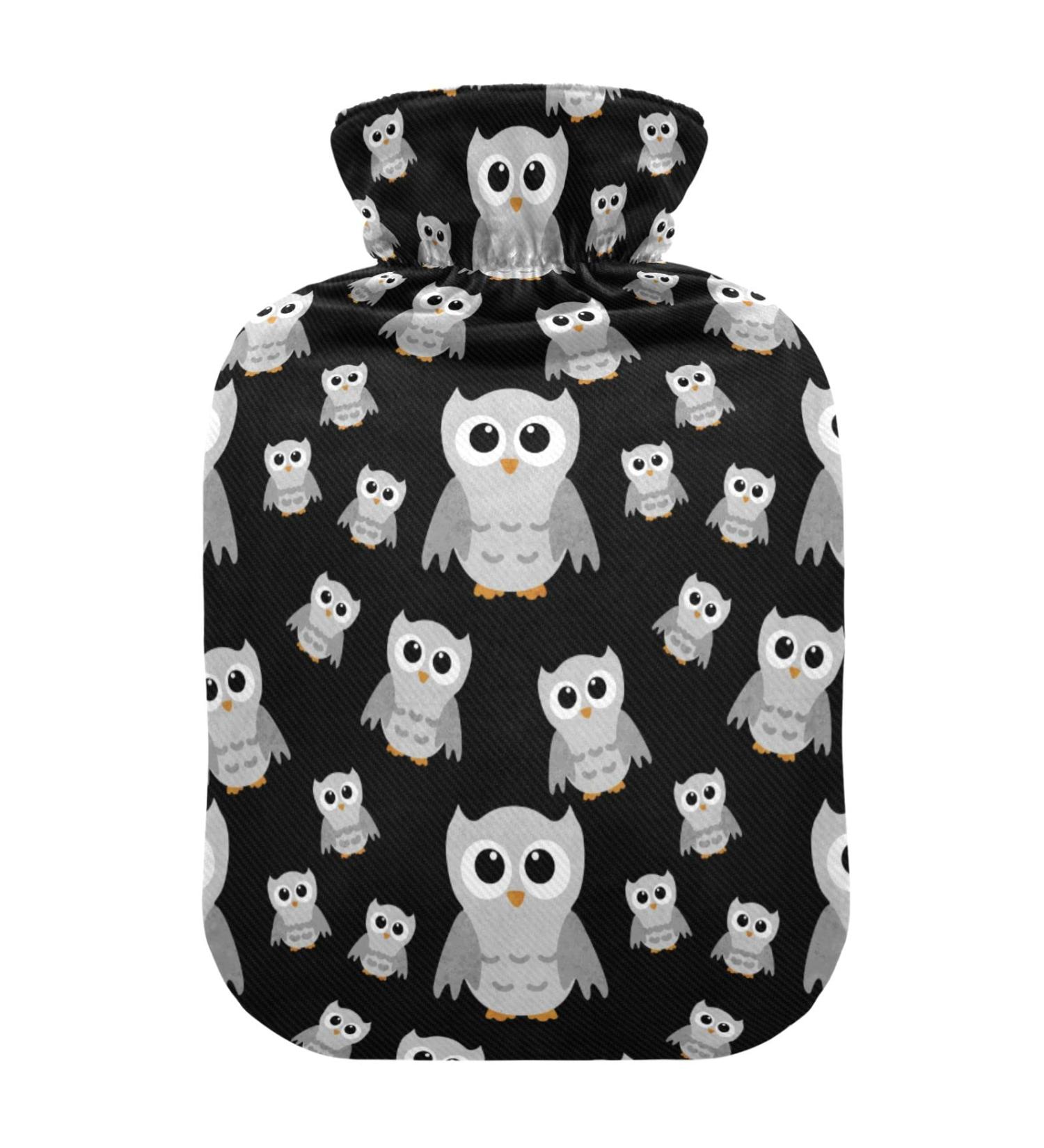 Hot Water Bottles with Cover - Grey Owls | 2L Pain Relief for Children & Adults - Warm Up Your Bed! - Buy Online on GoSupps.com