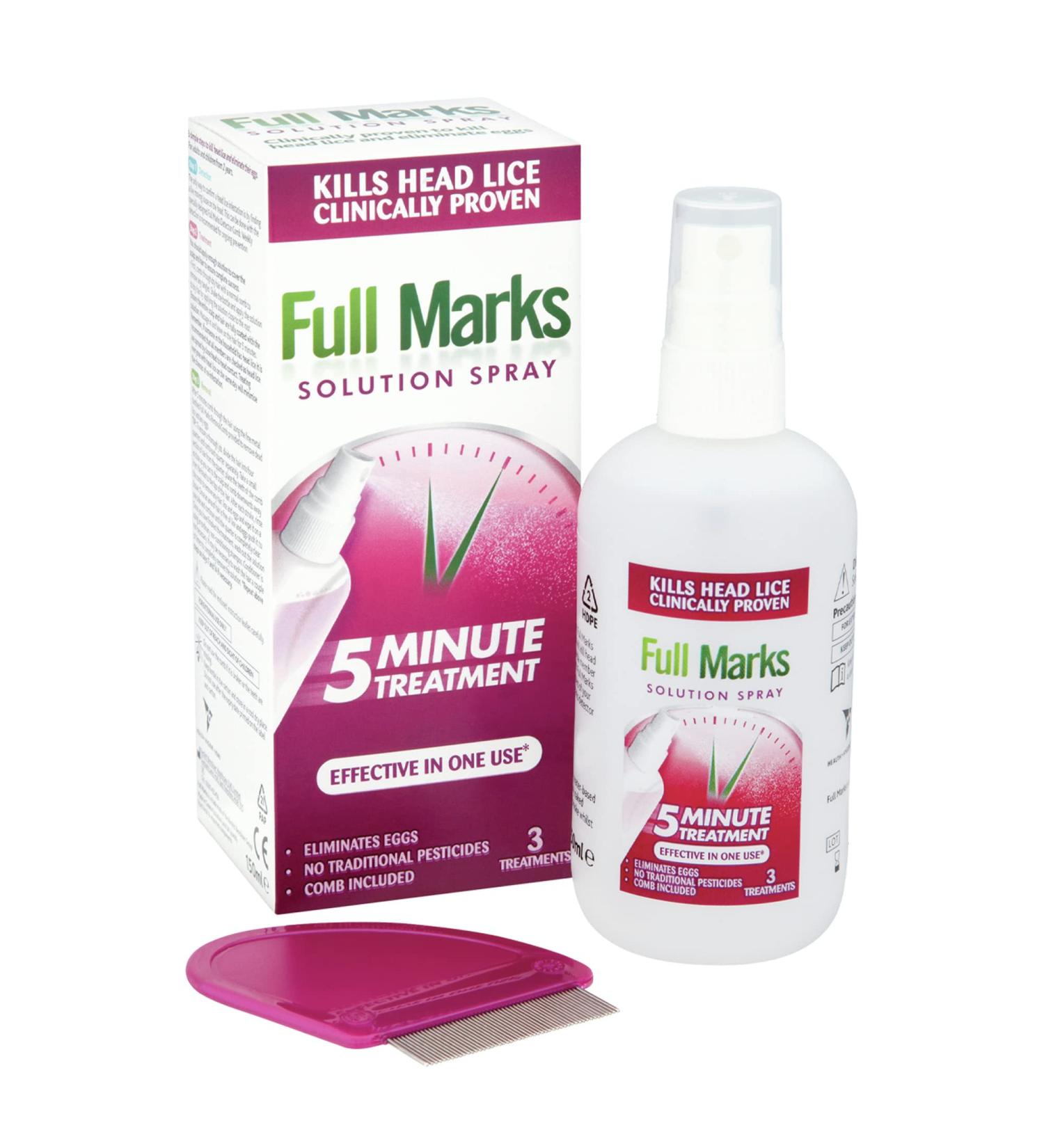 Full Marks Head Lice Solution Spray 150ml - Effective Treatment for Head Lice - Multi-Coloured - Buy Online on GoSupps.com