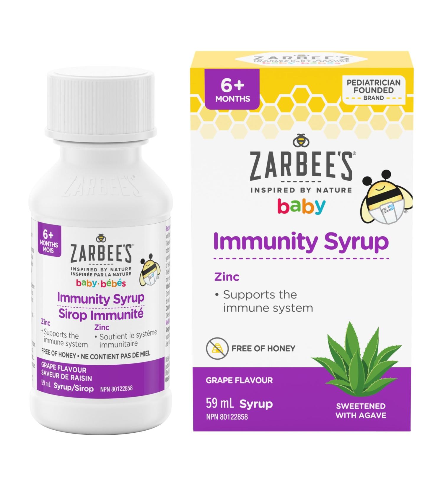 Zarbee's Baby Immunity Syrup Zinc Honey-Free Immune System Support Sweetened with Agave 59 mL - Buy Online on GoSupps.com
