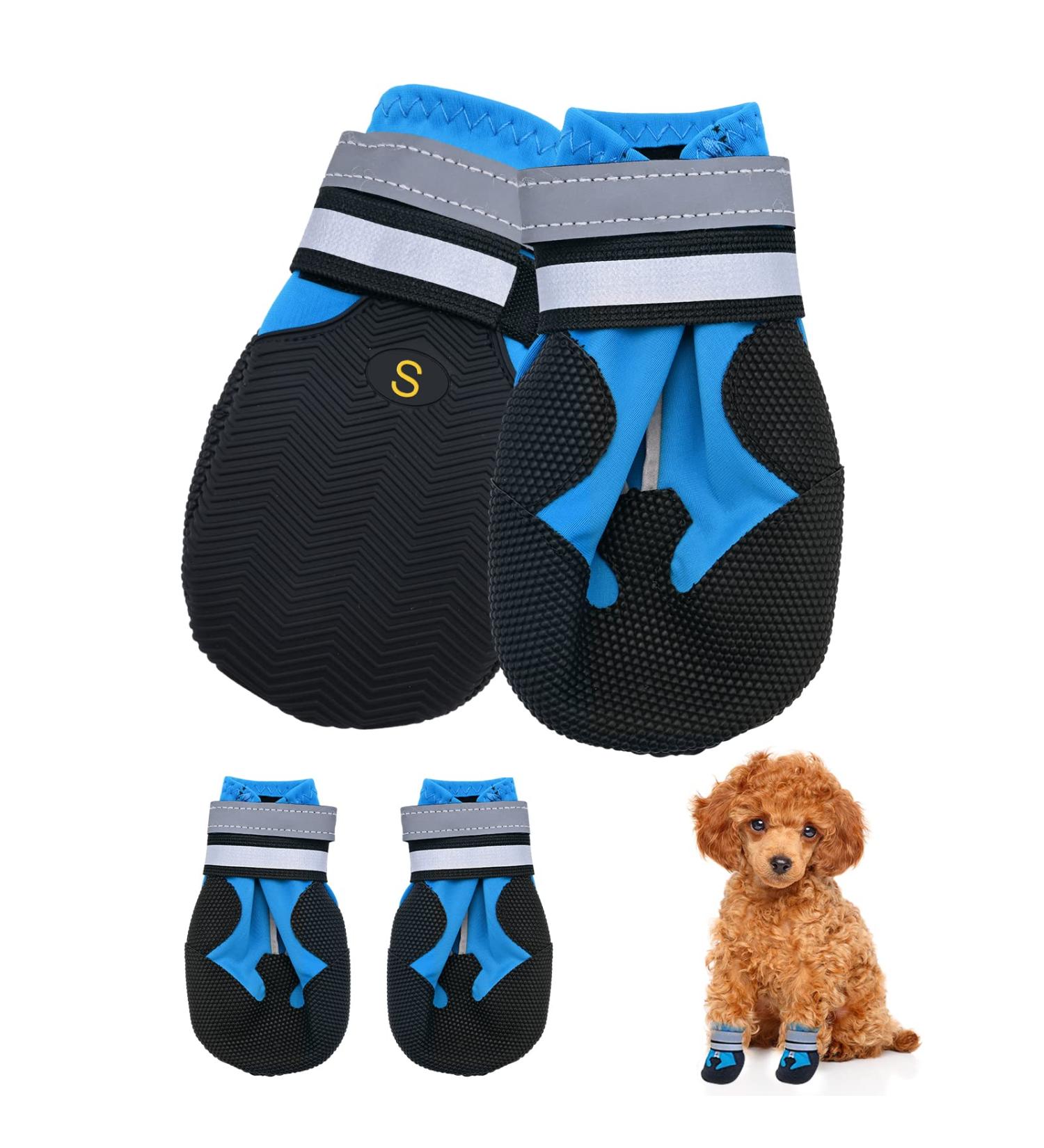 Waterproof Dog Shoes for Small & Medium Dogs - 4 Piece Set with Reflective Straps & Anti-Slip Sole - Winter Paw Protectors in Blue - Buy Online on GoSupps.com