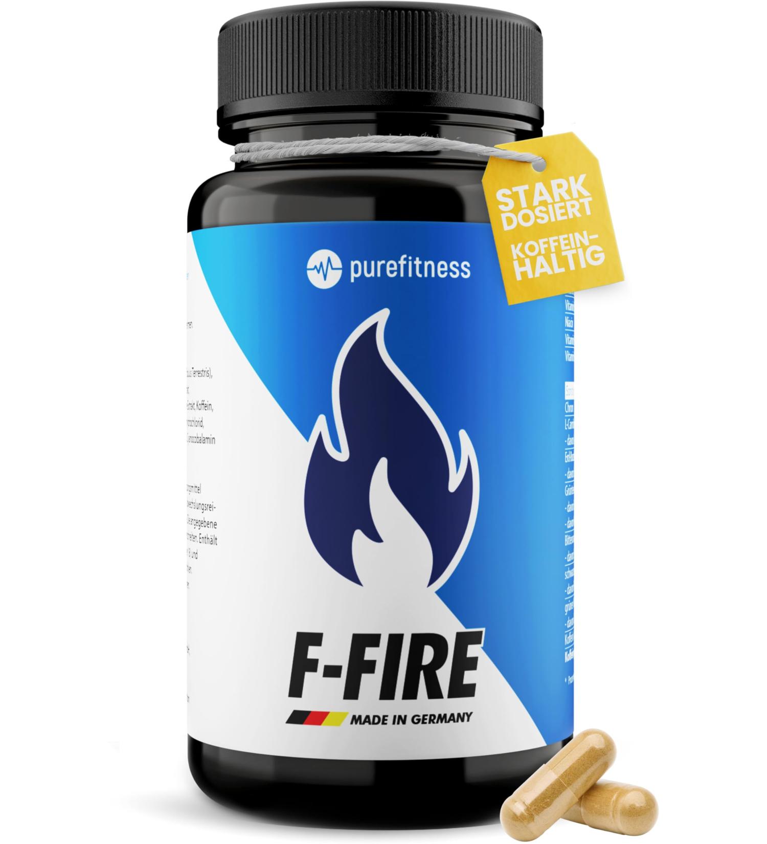 PureFitness F-Fire Metabolism Booster with Caffeine & Green Tea - 100 Strongly Dosed Capsules for Men & Women | Vitamins B1 B2 B6 B12 & Niacin - Buy Online on GoSupps.com