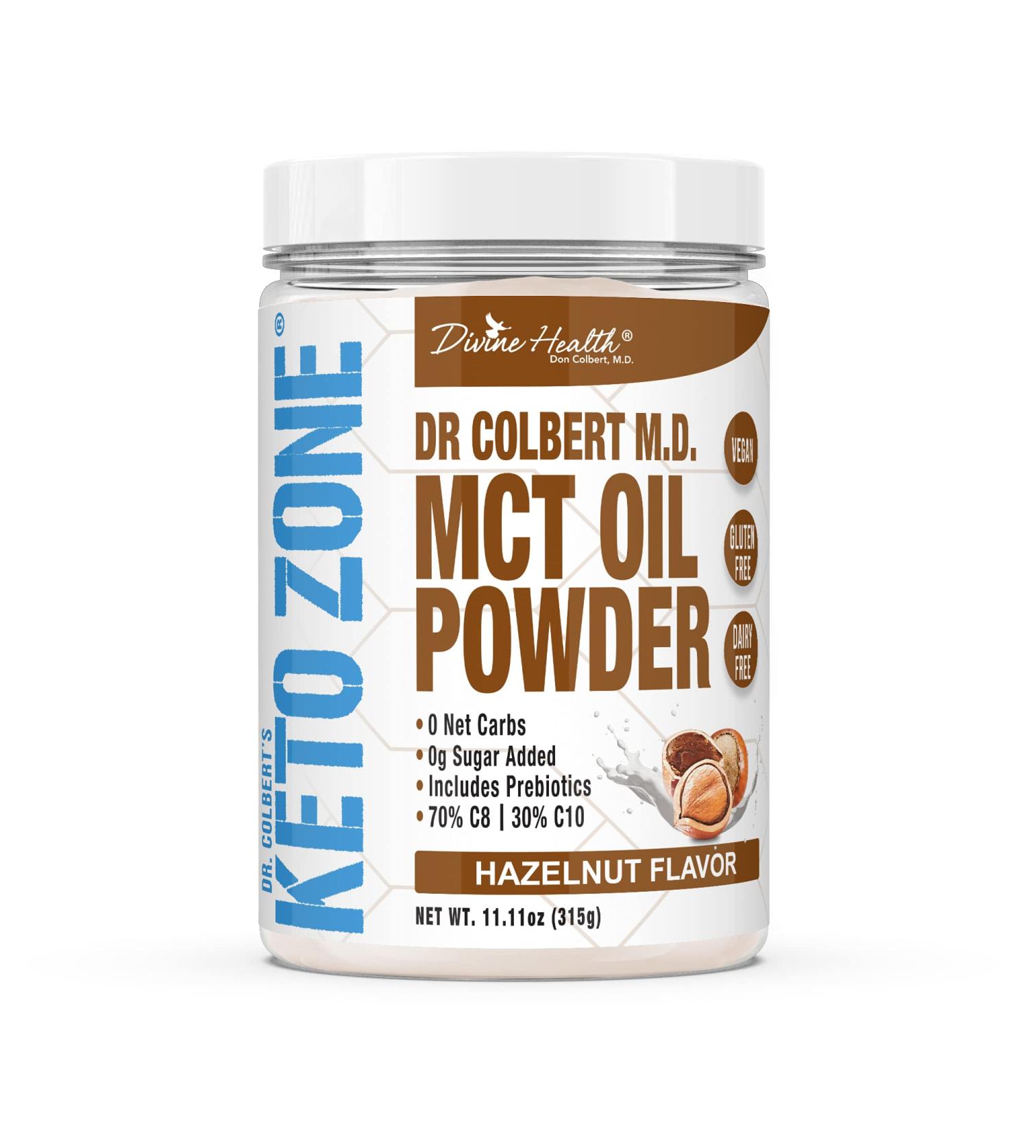 Dr. Colbert's Keto Zone Hazelnut MCT Oil Powder | 70% C8 30% C10 | 0 Net Carbs | Gluten Free | 30 Day Supply | 315g - Buy Online on GoSupps.com