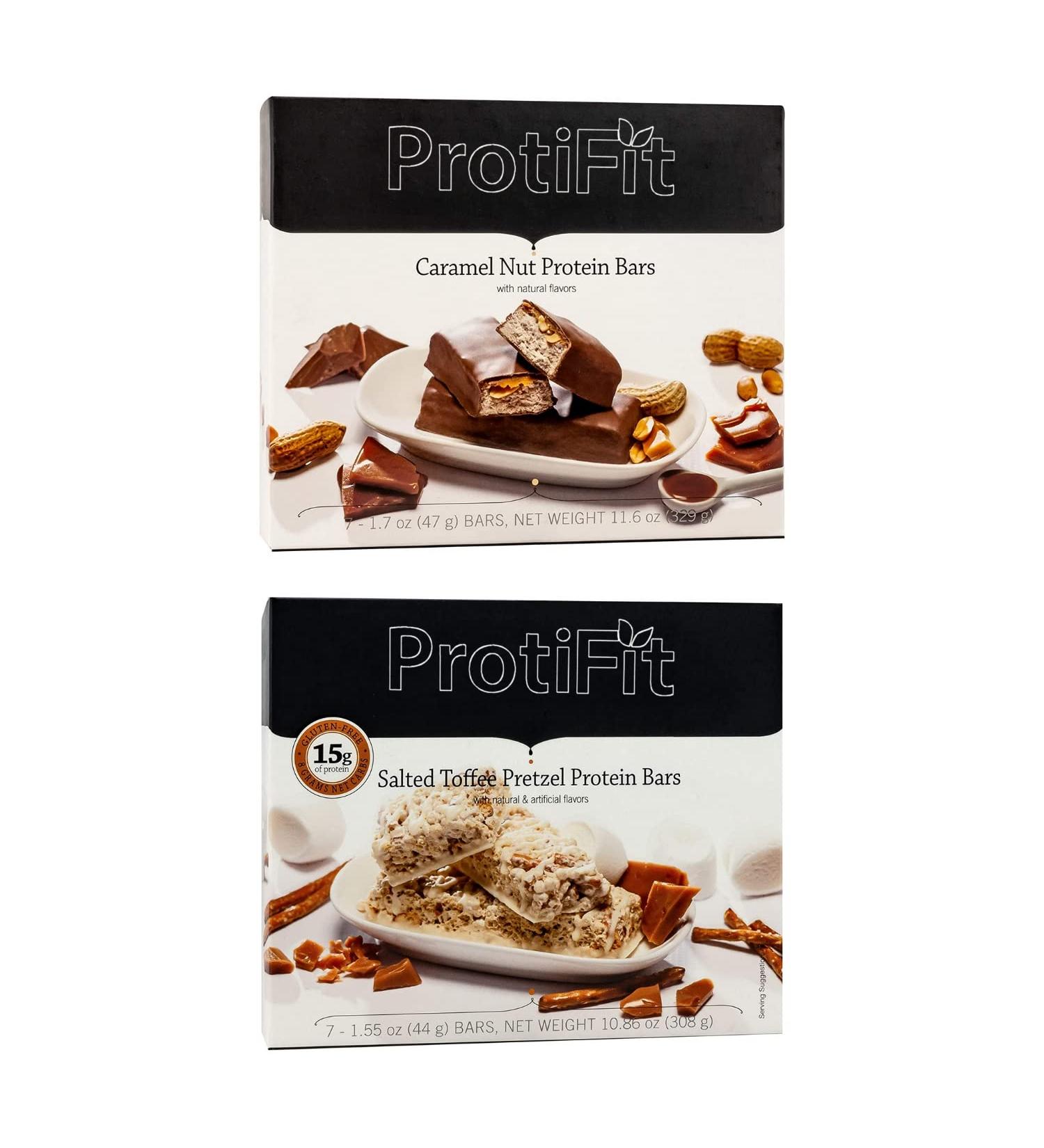 PROTIFIT - Low Calorie Caramel Nut & Salted Toffee Pretzel Protein Bar 2 Pack High Protein 15g Protein Low Carb Low Sugar Ideal Protein Compatible 7 Servings Per Box (2 Pack) - Buy Online on GoSupps.com