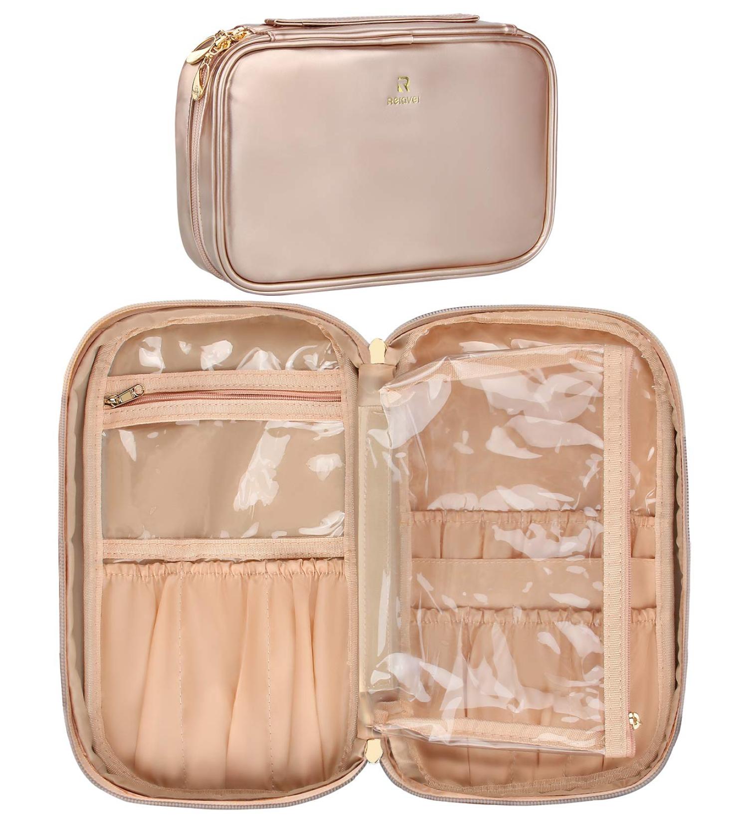 Relavel Professional Makeup Organizer Case | Multifunctional Cosmetic Bag for Travel & Home (Black, Pink Gold) - Buy Online on GoSupps.com