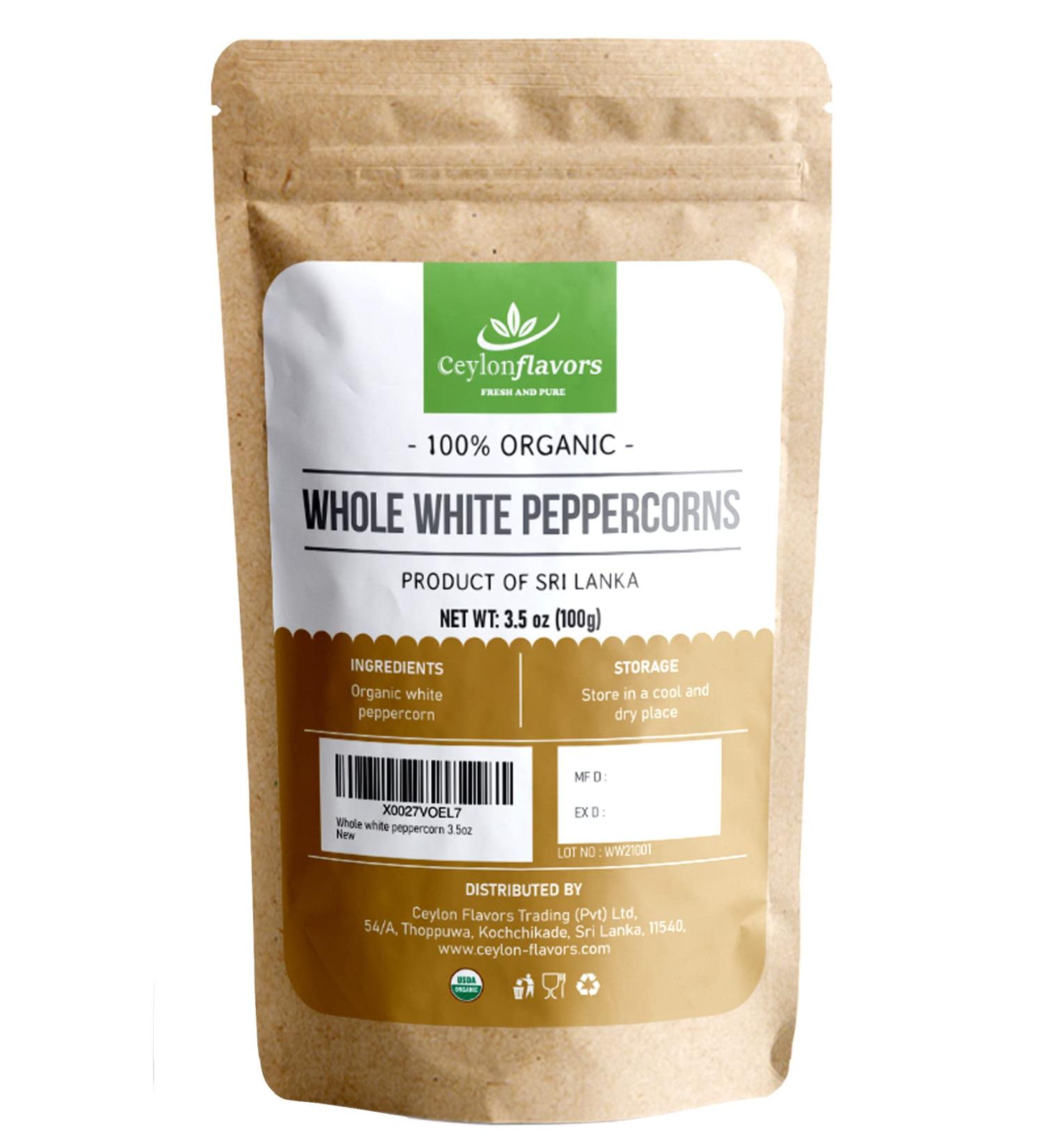 Organic Premium Grade White Peppercorn - Aromatic Superfood for Cooking & BBQ | 3.5 oz / 100 g - Buy Online on GoSupps.com
