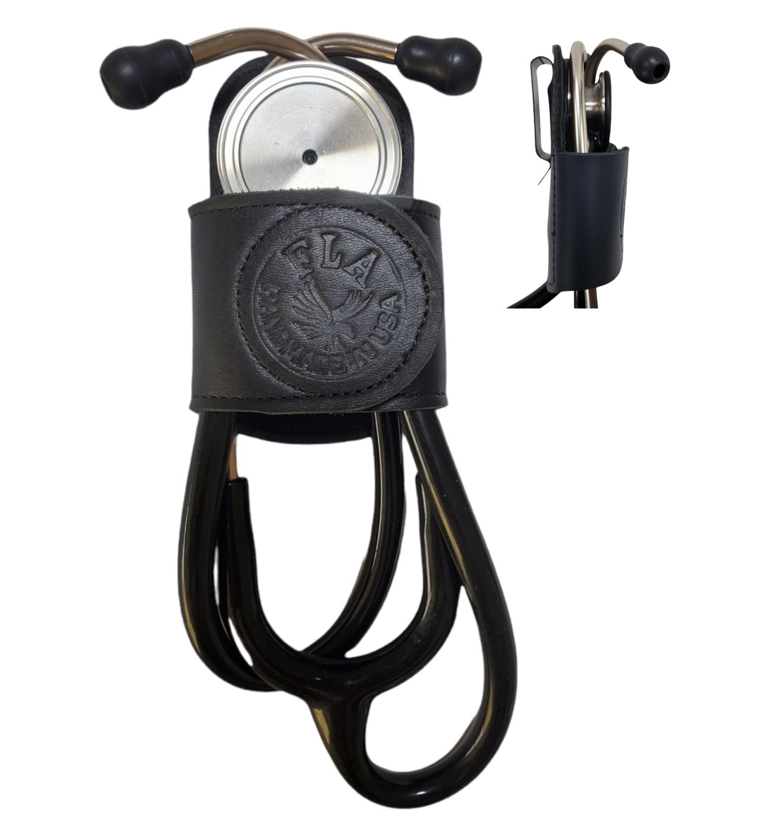 Handmade USA Leather Stethoscope Holder Pro with Clip - Ideal for Physicians, Nurses, EMT - No More Neck Strain, Work Comfortably (Black) - Buy Online on GoSupps.com