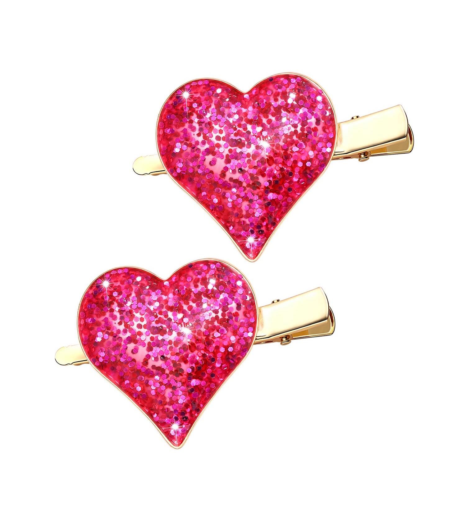 Valentine's Day Glitter Heart Hair Clips - Red & Pink Alligator Clips for Women & Girls - Buy Online on GoSupps.com