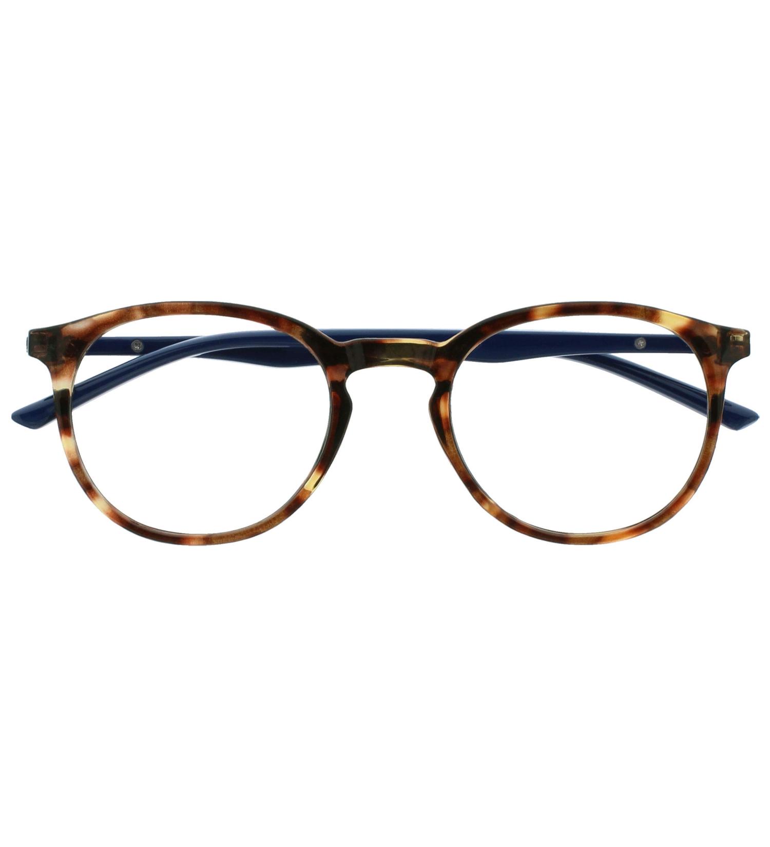 Opulize Brown Tortoiseshell Navy Blue Reading Glasses | Large Round | Spring Hinges | Unisex | +1.00 Magnification - Buy Online on GoSupps.com