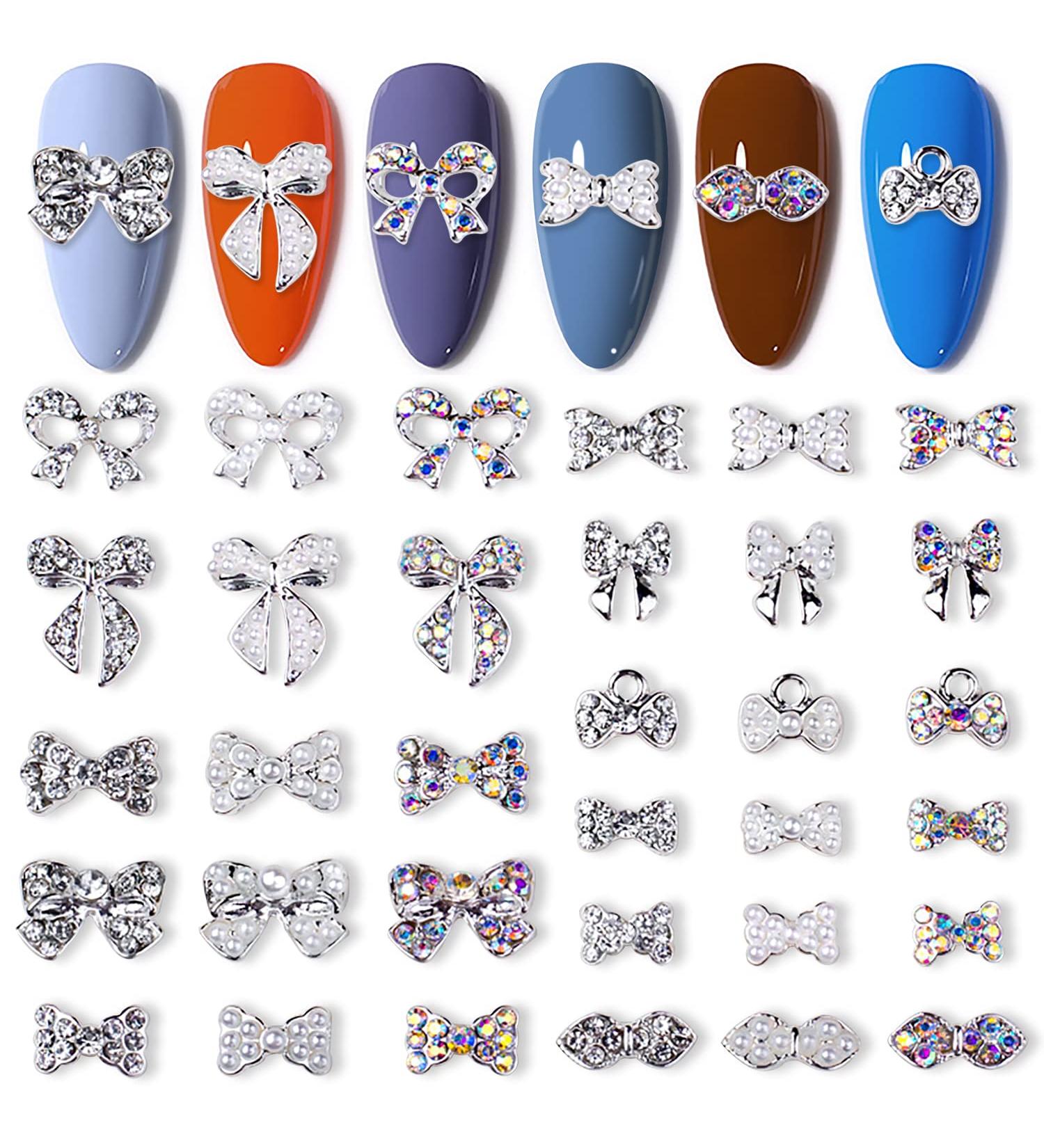 WOKOTO 33 Pcs 3D Silver Bowknots Nail Charms - Nail Art Jewels & Rhinestones for Stunning Acrylic Designs | International Shipping - Buy Online on GoSupps.com
