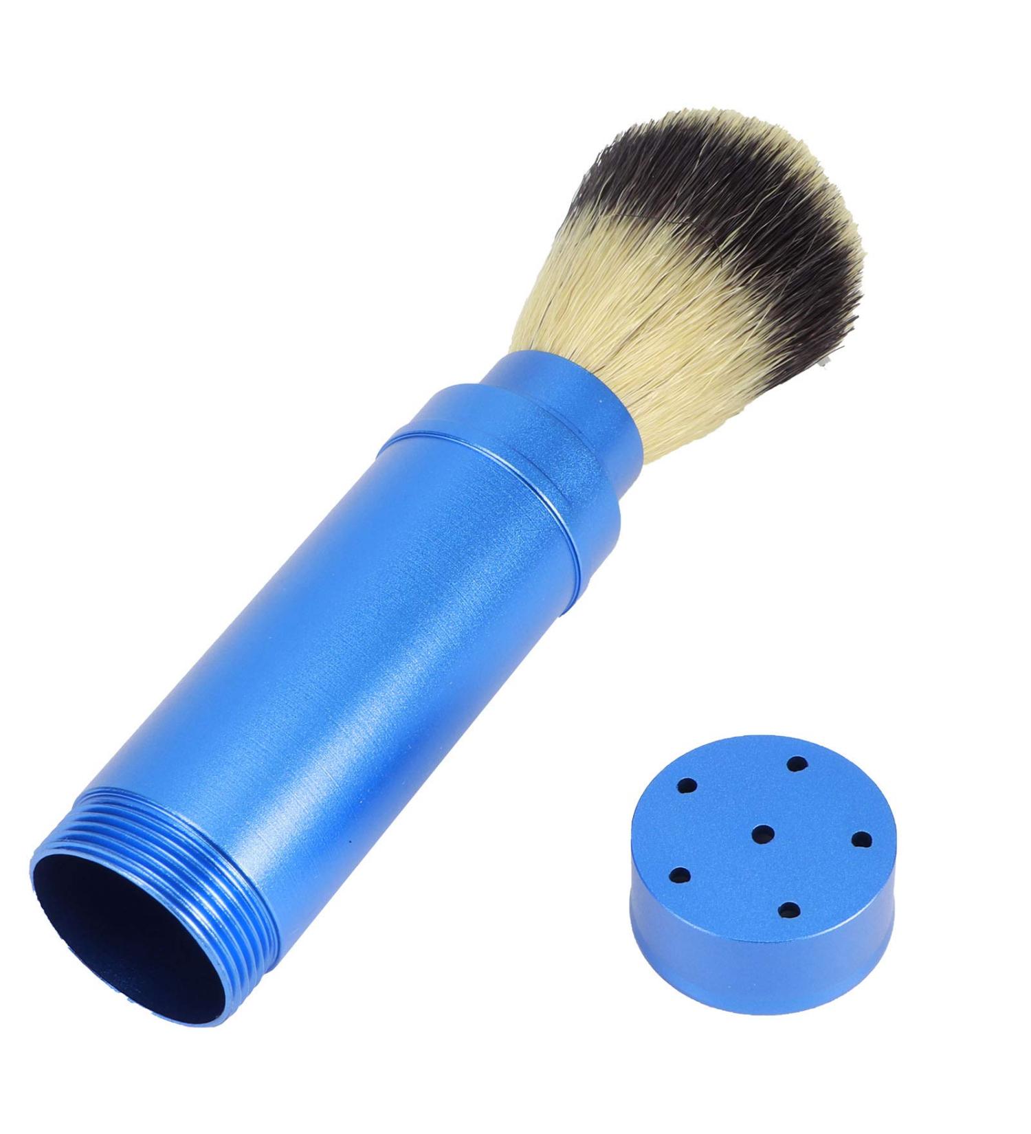 Premium Men's Blue Razor Brush - Portable Aluminum Beard Grooming Kit with Foaming Shave & Mustache Scissors - Buy Online on GoSupps.com