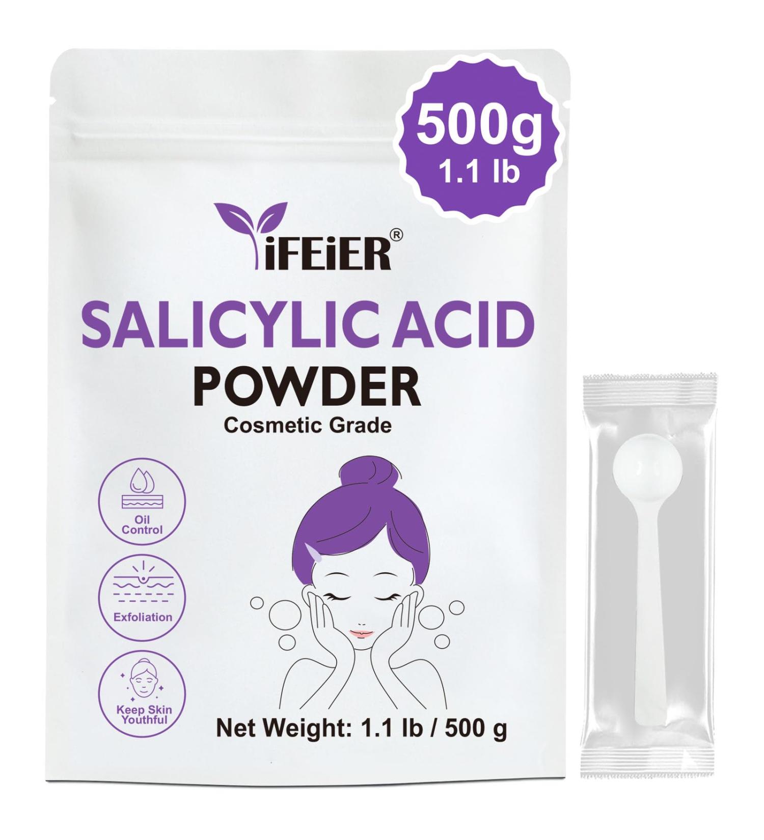 iFEiER Pure Salicylic Acid Powder | Cosmetic Grade Salicylic Acid 1.1 LB (500 g) | Original Ingredients for DIY BHA Exfoliant for Skincare Body Hair & Industrial Use | Make Serum - Buy Online on GoSupps.com
