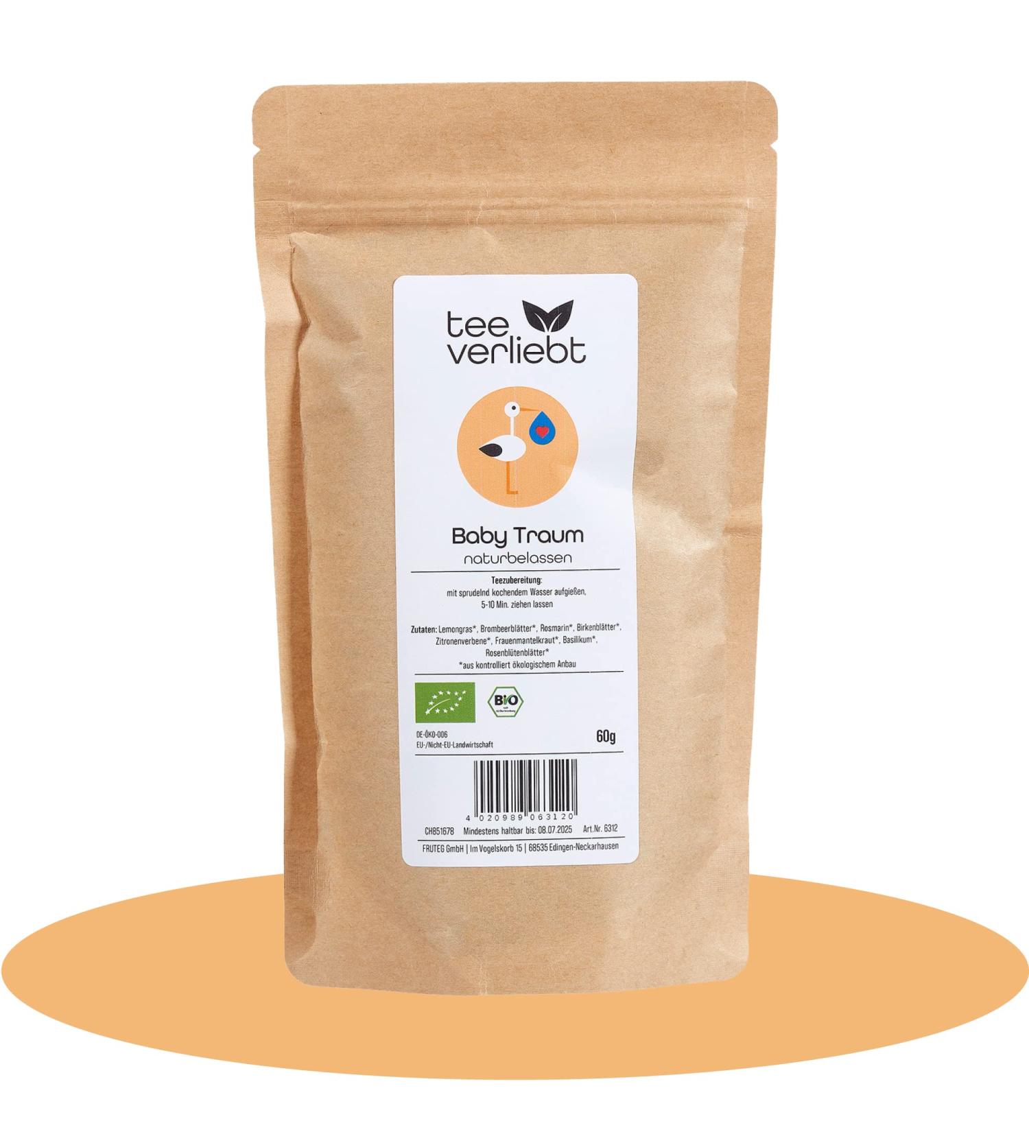 teeverliebt Baby Dream - 100% Organic Herbal Tea with Lady's Mantle Blackberry Leaves & Rosemary | 60g - Natural Sleep Aid for Babies - Buy Online on GoSupps.com