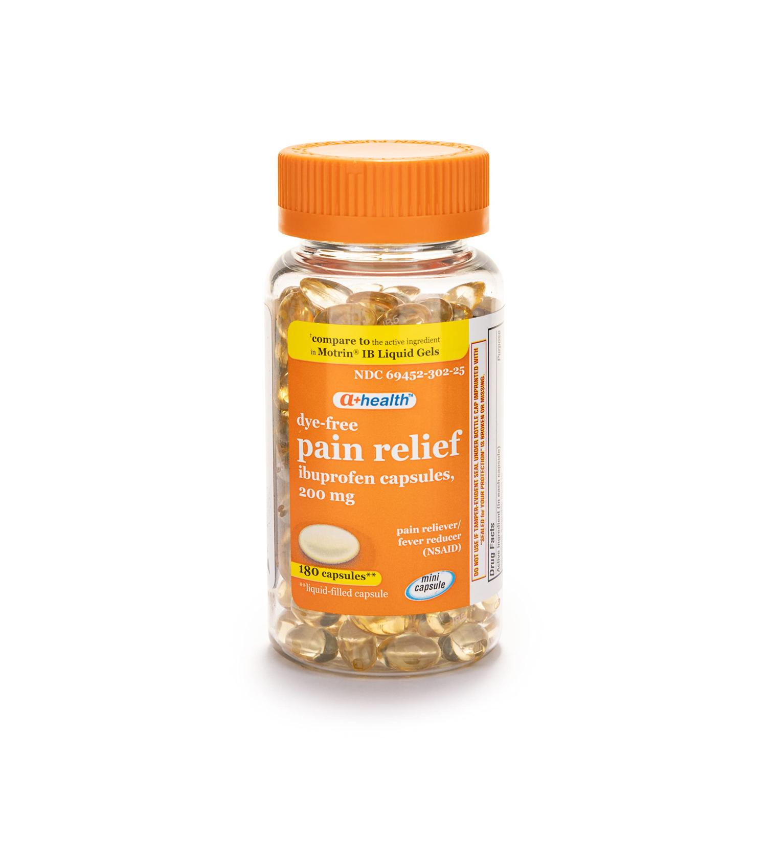 A+ Health Dye-Free Ibuprofen 200mg Mini Softgels | 180 Count Made in USA | Pain Reliever & Fever Reducer - Buy Online on GoSupps.com