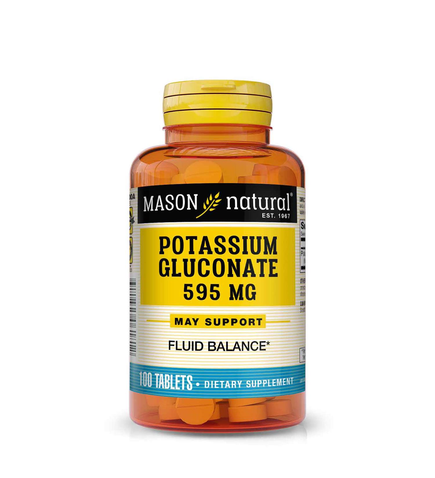 Mason Naturals Potassium Gluconate 595mg - 100 Tablets | Essential Mineral Supplement - Buy Online on GoSupps.com