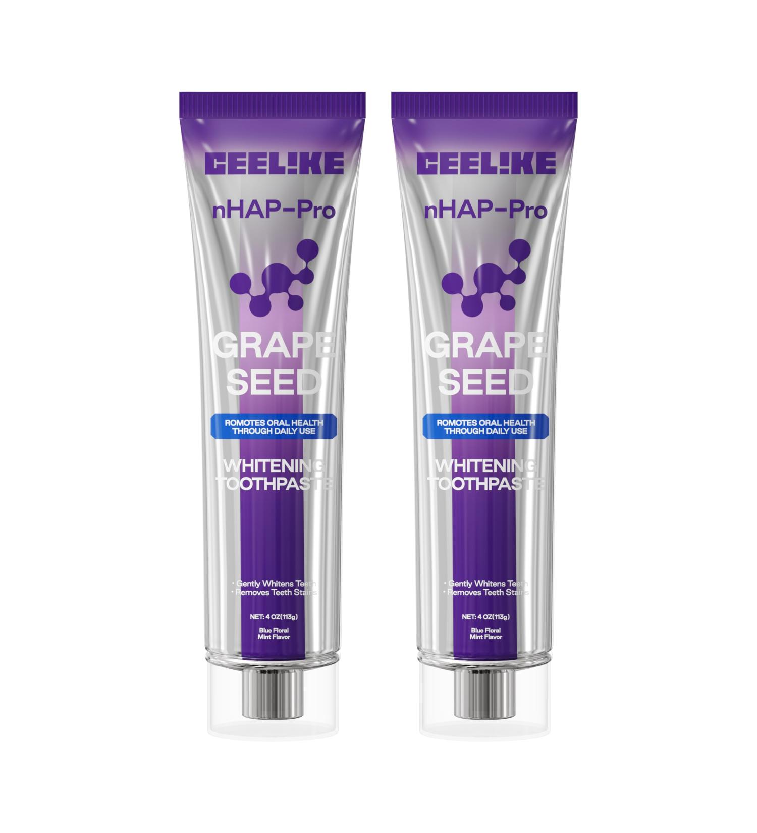CEELIKE Grape Seed Whitening Toothpaste Color Correcting Purple Paste with Nano Hydroxyapatite (nHAP) Fluoride Free & Peroxide Free for Whiter Teeth & Sensitive Teeth (2) - Buy Online on GoSupps.com