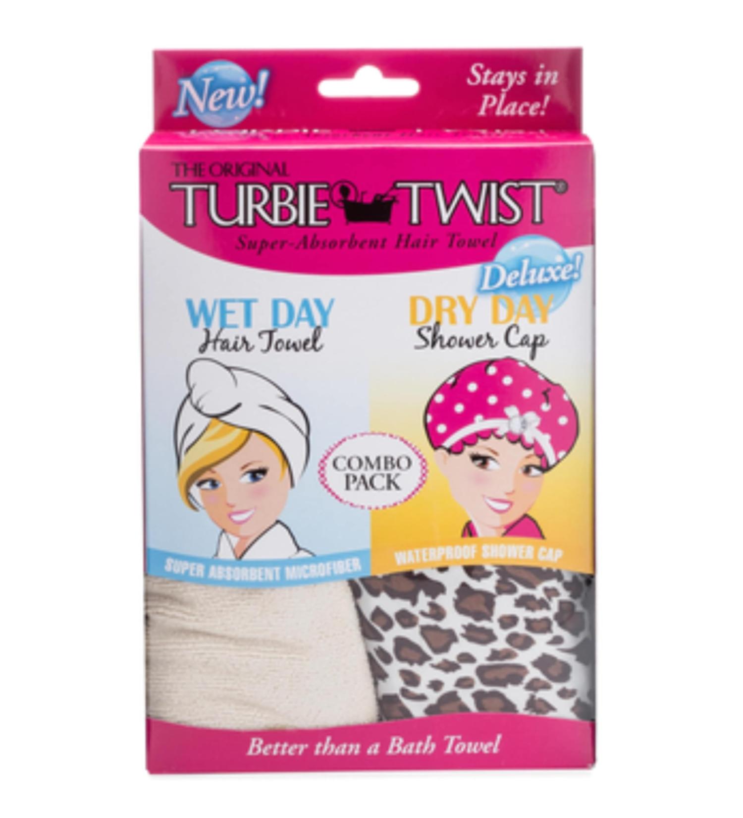 The Original Turbie Twist Super Absorbent Hair Towel & Dry Day Shower Cap. Pink.