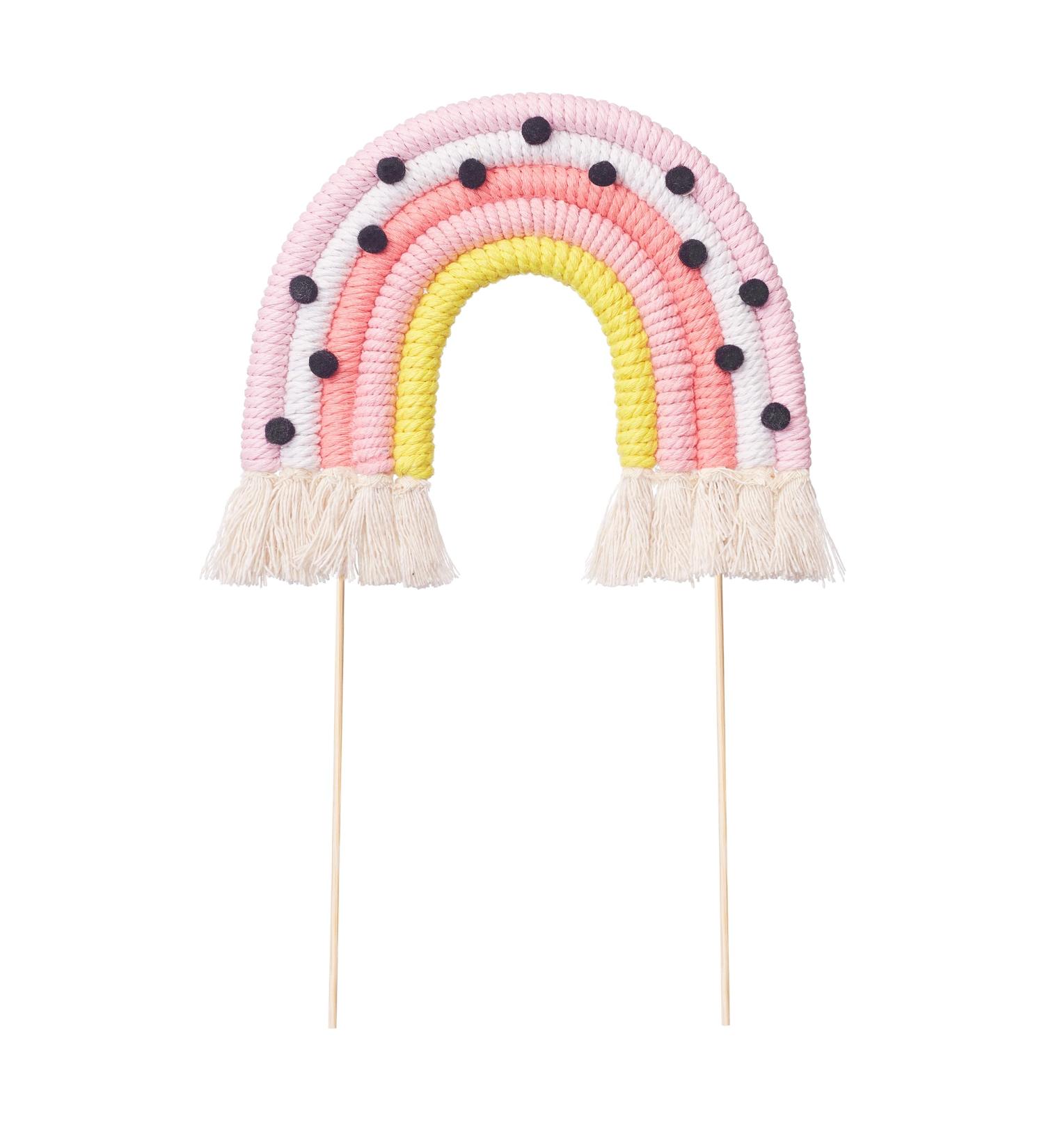 Boho Braided Rainbow & Cloud Cake Topper for Birthdays, Baby Shower, Christenings - Pinks & Polka Dots - Buy Online on GoSupps.com