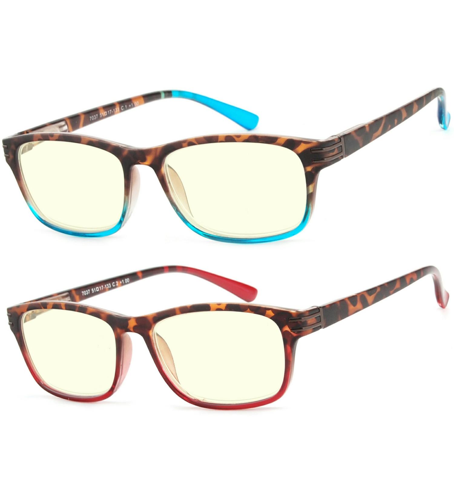 Success Eyewear Computer Glasses - 2 Pair Anti-Glare Spring Hinge Ombre Color | Stylish Reading Glasses for Men & Women - Havana Blue & Red Set - Buy Online on GoSupps.com