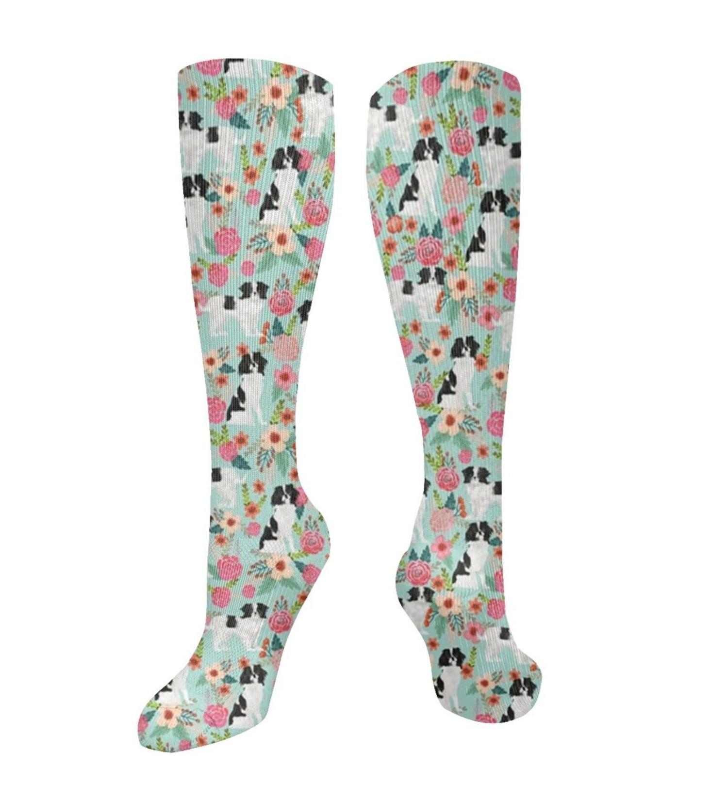 Japanese Chin Dog Compression Socks | Cute Flower Patterns | 15-20 mmHg Support for Running & Cycling - Unisex - Buy Online on GoSupps.com