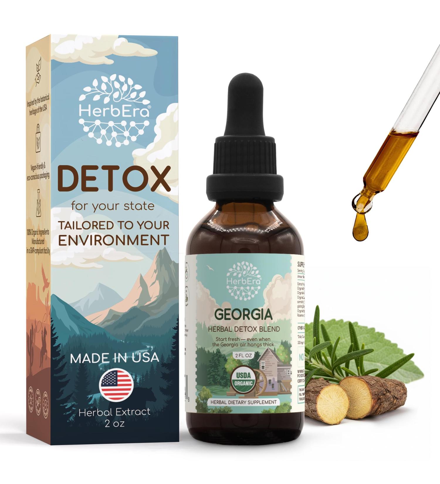 HerbEra Georgia Herbal Detox Blend - USDA Organic Extract Made in USA | Immune & Liver Support Liquid Drops | Ashwagandha Dandelion Root Licorice Milk Thistle Turmeric | 2 fl oz - Buy Online on GoSupps.com