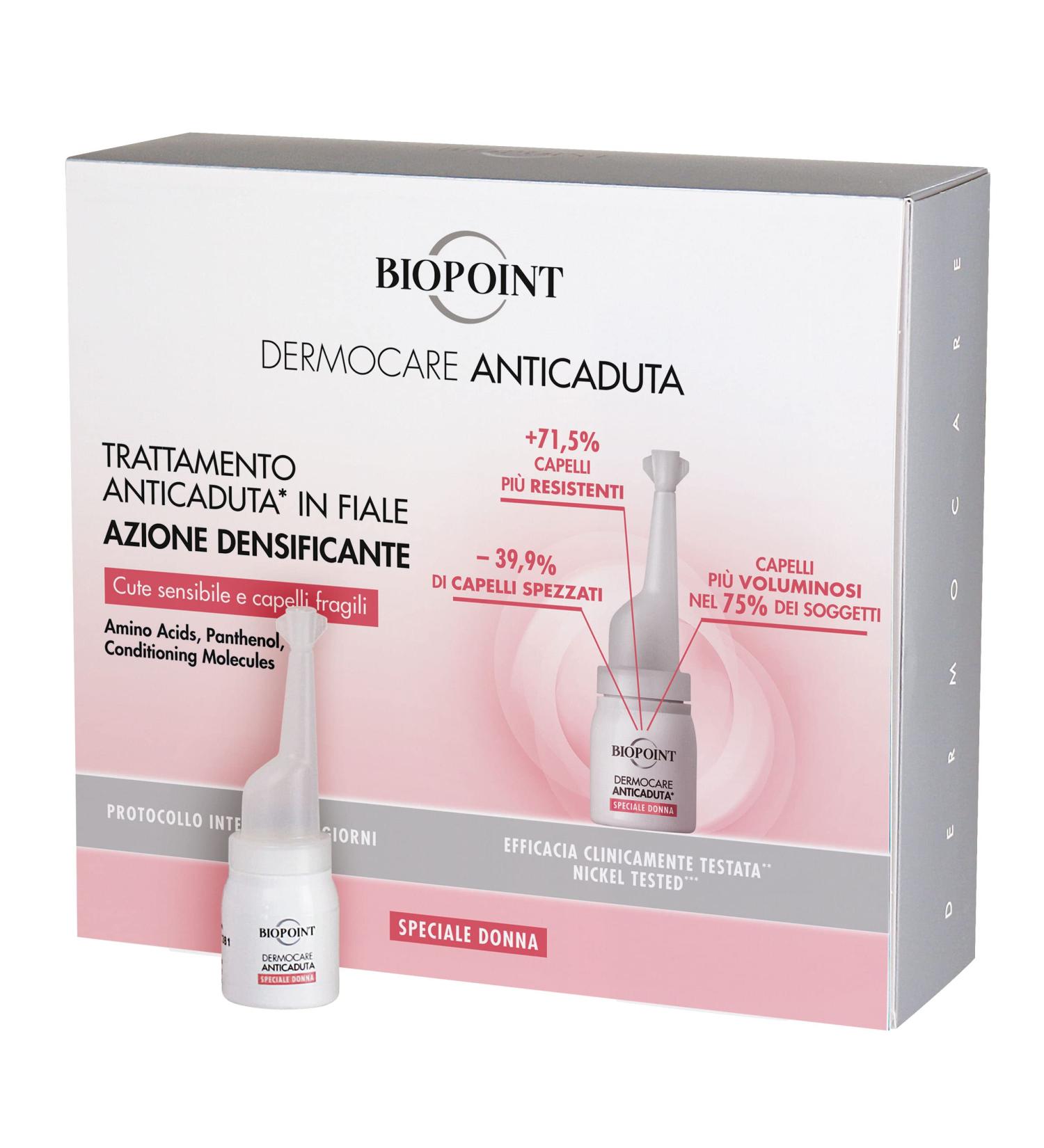Biopoint Dermocare Anti-hair loss - Anti-hair loss vials for women, 20 ampoules of 6 ml, with densifying action, for sensitive skin and brittle hair, 20-day intensive protocol