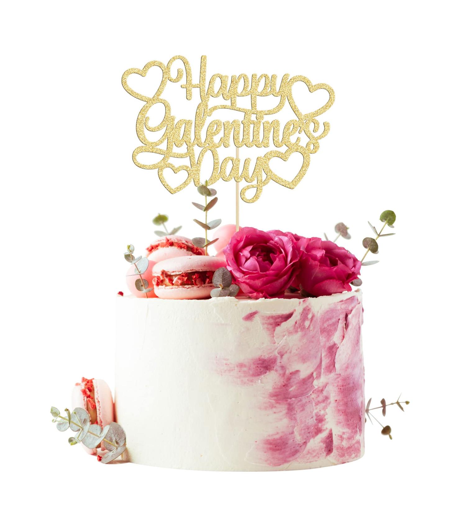 1Pc Happy Valentine's Day Cake Topper Gold Glitter Valentine's Day Cake Topper Decorations for Valentine's Day Theme Wedding Engagement Bridal Shower Birthday Party Cake Decorations Supplies - Buy Online on GoSupps.com