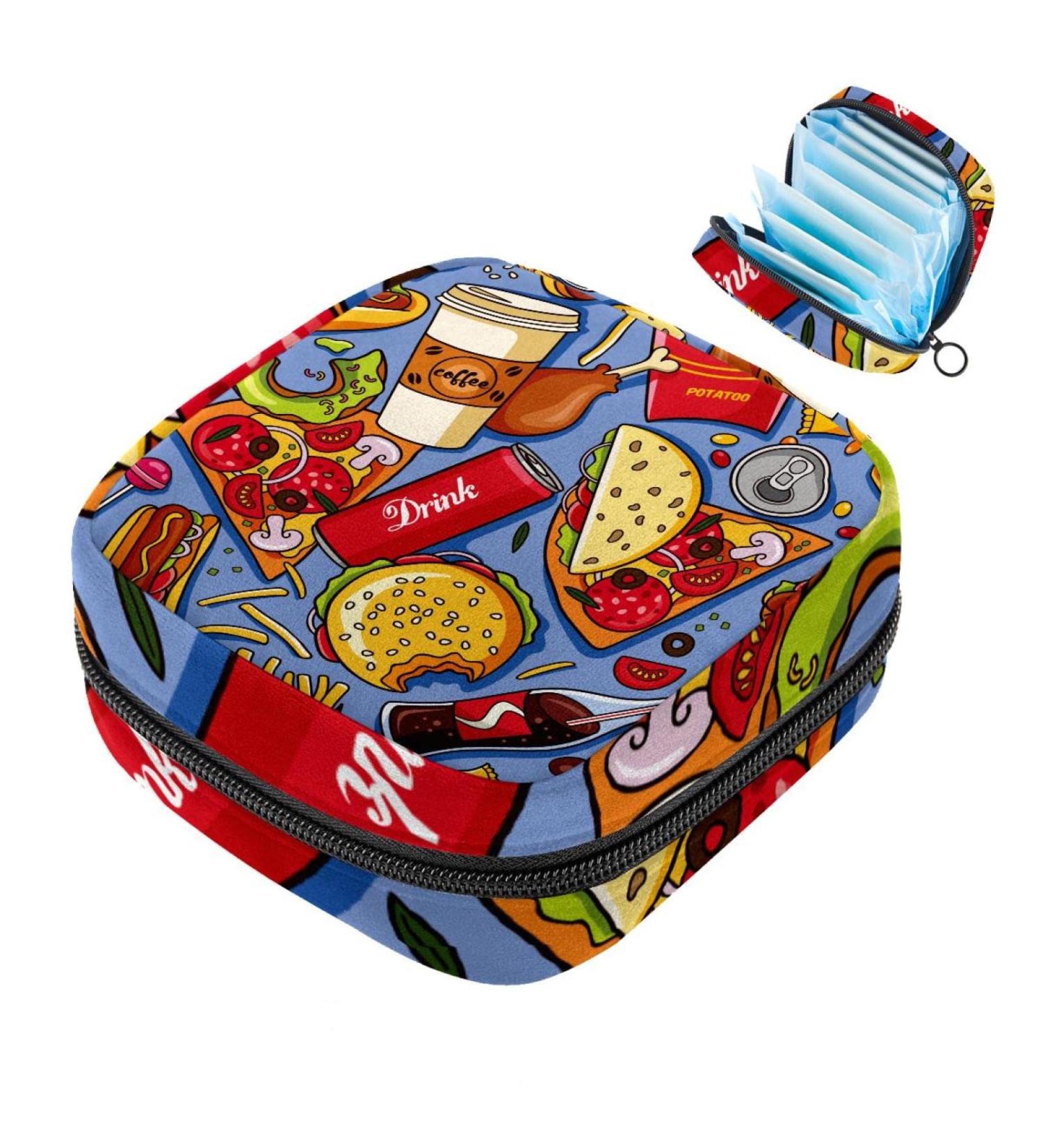 American Fat Food Pattern Menstrual Cup & Nursing Pad Holder - Multi-colored Sanitary Pads Bag for Teen Girls & Women | First Period Kit - Buy Online on GoSupps.com