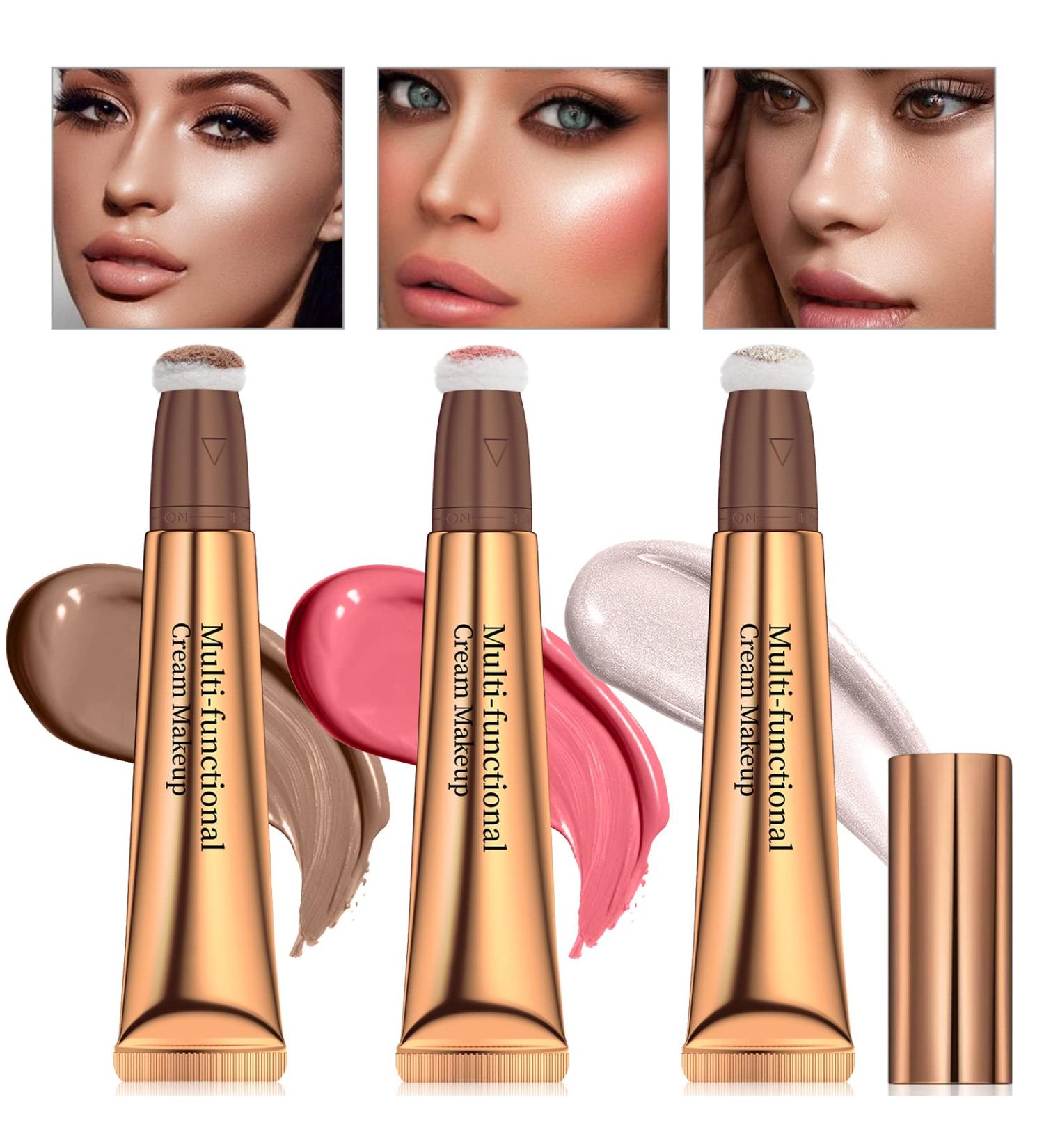 3pcs Liquid Contour Beauty Wand Set - Blush, Highlighter, and Bronzer Sticks for Natural Shimmer Makeup - Long Lasting Formula with Cushion Applicator - Buy Online on GoSupps.com