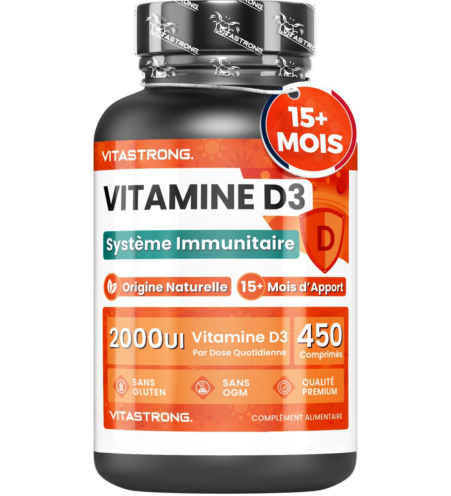 Vitamine D3 2000 UI 50mcg 1 par Jour 450 Comprim s Vitamine D3 Cholecalciferol (15+ Mois) Syst me Immunitaire Os Dents Muscles Suppl ment Haute Dose Premium Quality Vitastrong - Buy Online on GoSupps.com