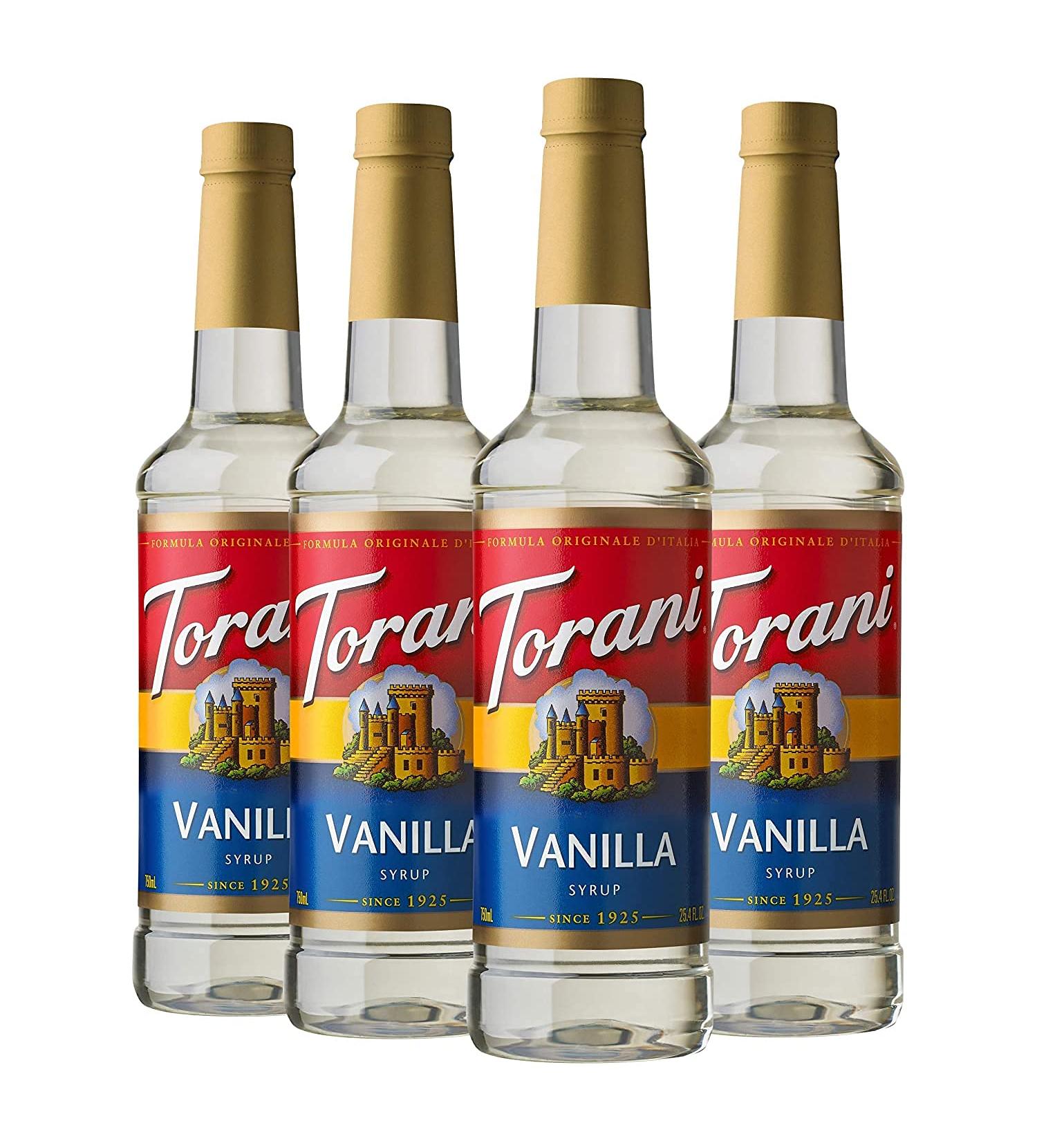 Torani Vanilla Flavour Syrup PET (Plastic) Bottle 750ml 4 Pack Clear - Buy Online on GoSupps.com