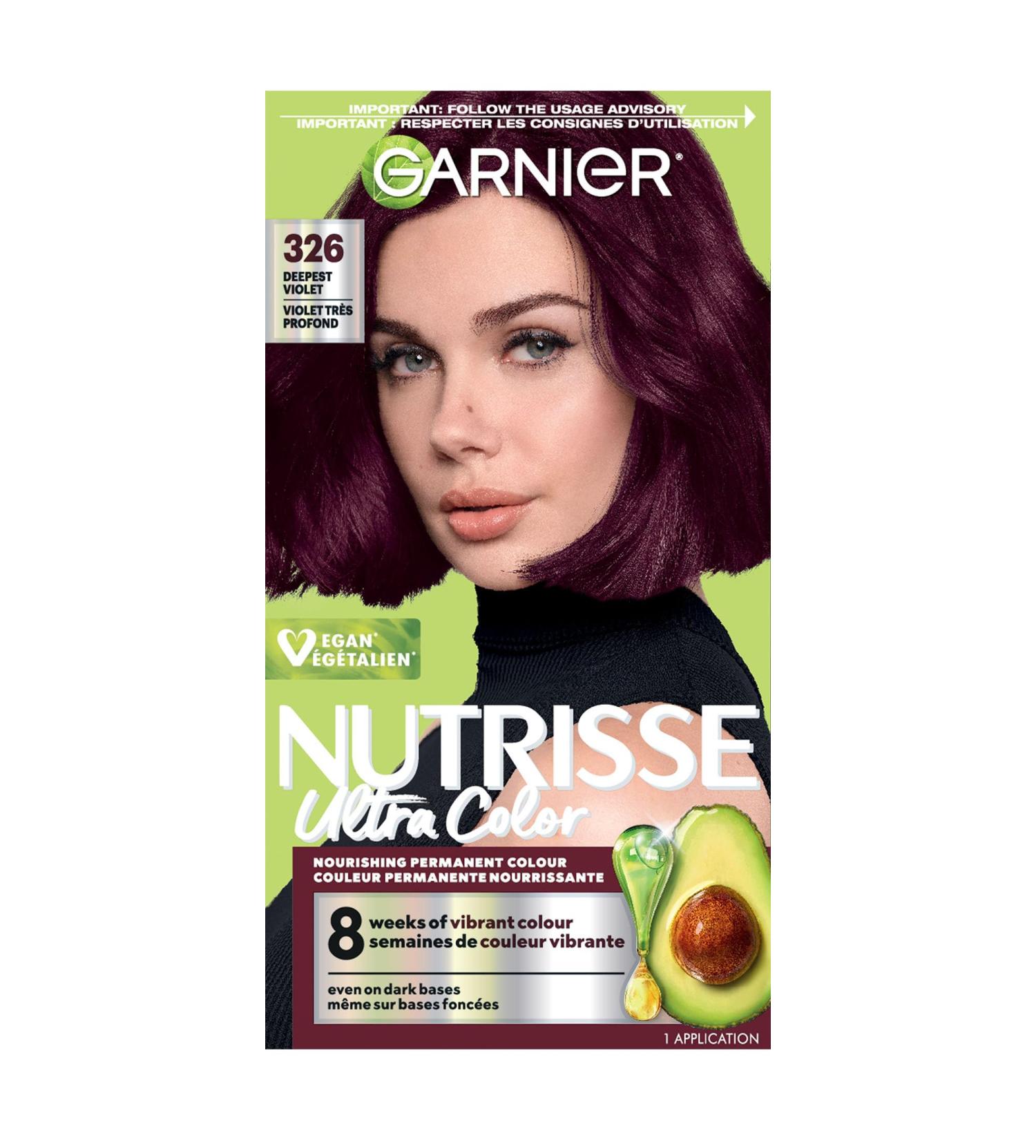 Garnier Nutrisse Ultra Color Permanent Hair Dye Vibrant Long-Lasting Colour Vegan Formula Nourished Hair Protects Hair Against Dryness 326 Deepest Violet 1 Application Packaging May Vary PURPLE SHADES 326 Deepest Violet - Buy Online on GoSupps.com