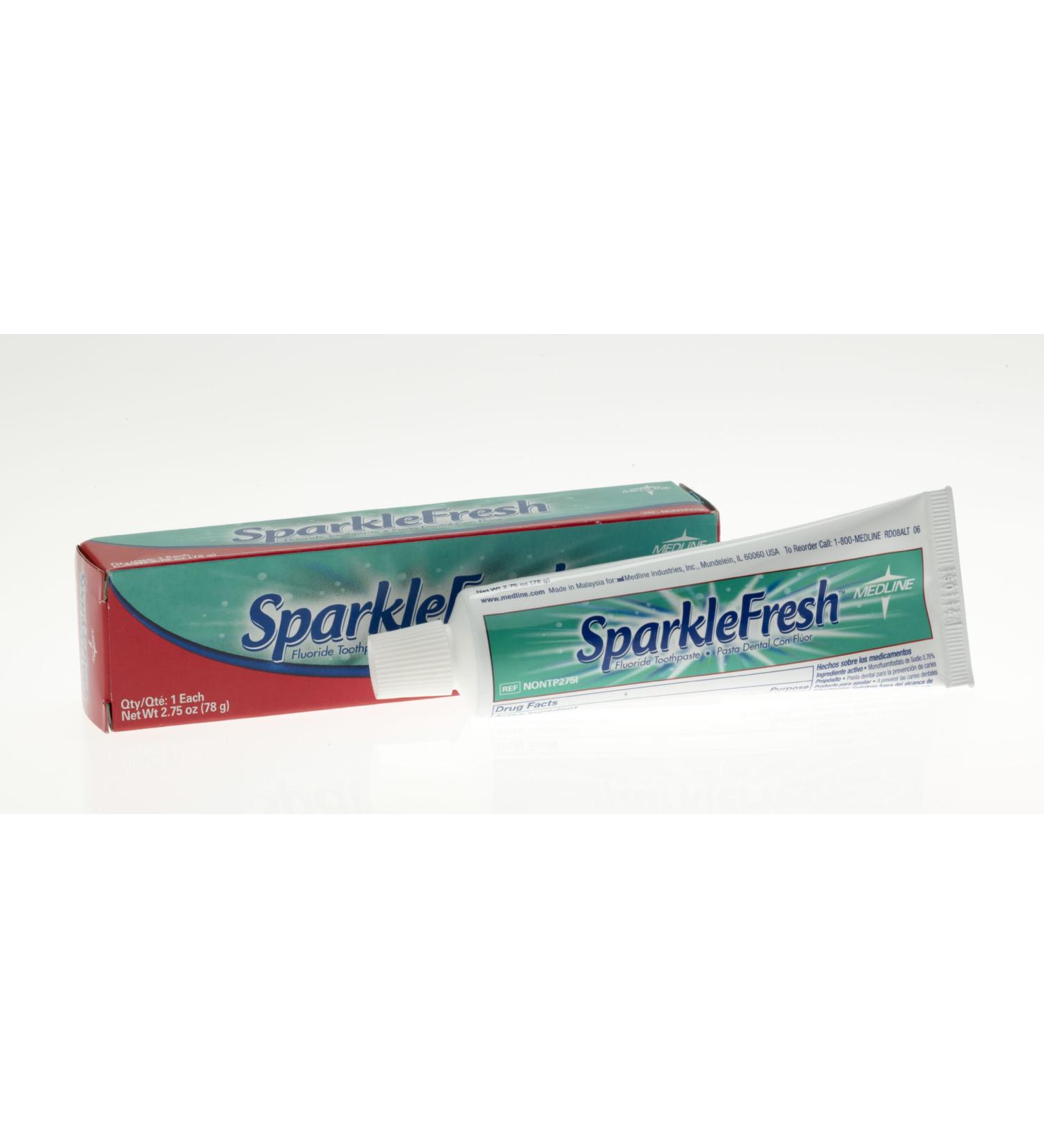 Medline Sparkle Fresh Toothpaste, Fluoride Protection, 2.75 oz., Dental Hygiene and Oral Care, Pack of 144