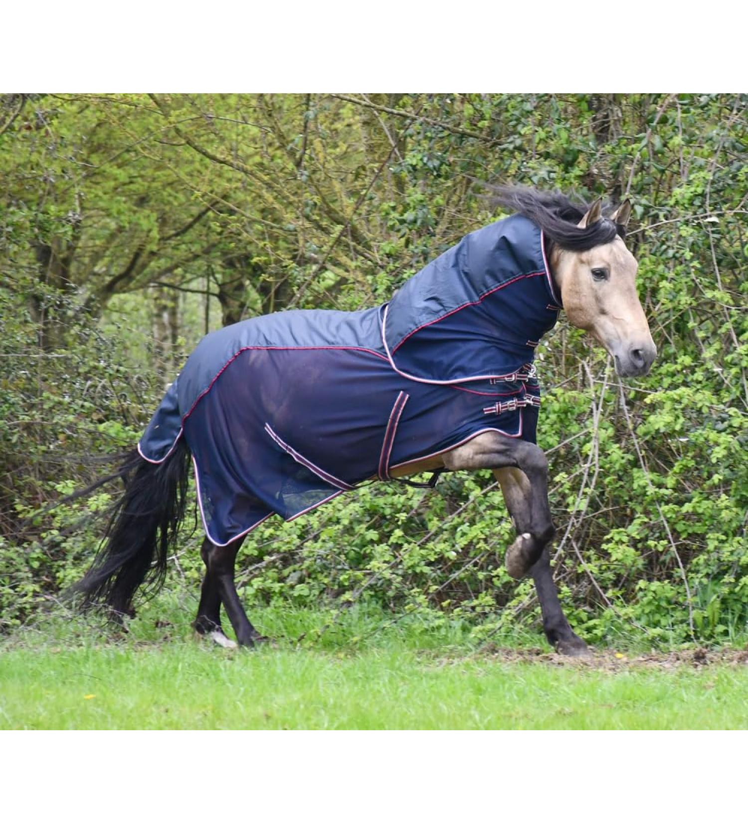 Rhinegold Mombasa Waterproof Topline Mesh Horse Fly Rug with Detachable Neck Cover Navy 5'3"