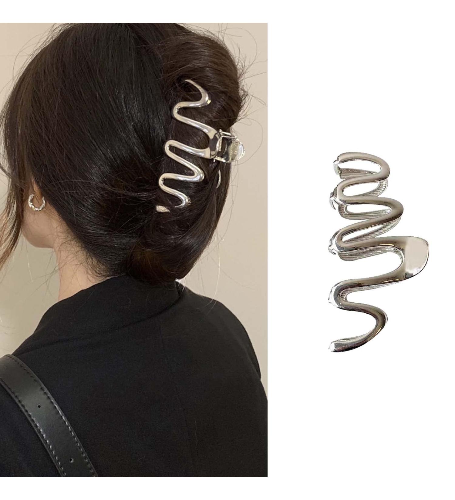 Personality Wave Silver Hair Claw Clips for Women - Strong Hold Hair Clamps for Thick Hair Styling - Fashionable Metal Hair Accessories - Buy Online on GoSupps.com