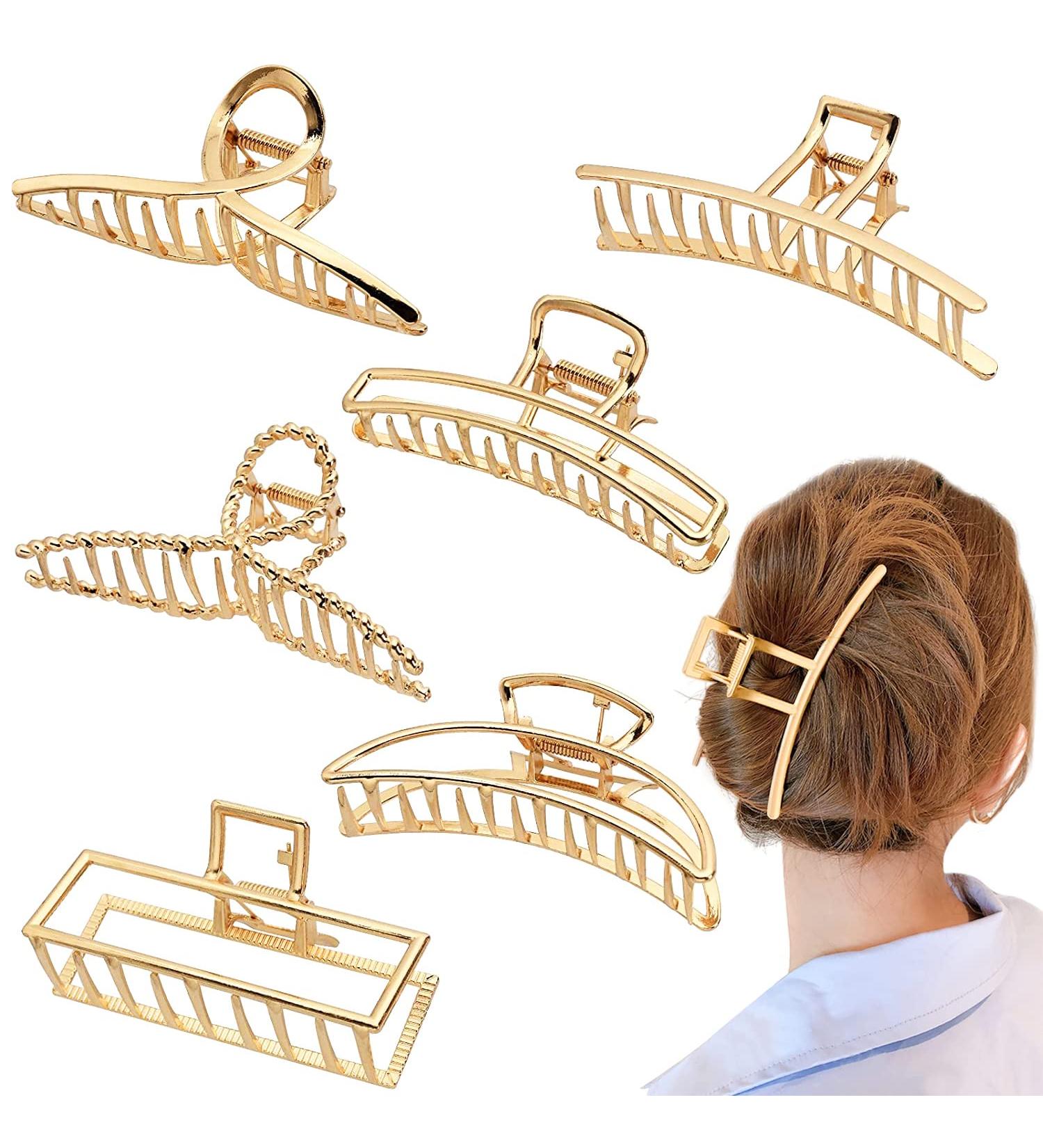 Luvadeyo 6-Piece Claw Clips Set - Slipproof Metal Golden Hair Clips for Thick & Thin Hair - Strong Hold Hairpins for Women & Girls - Buy Online on GoSupps.com
