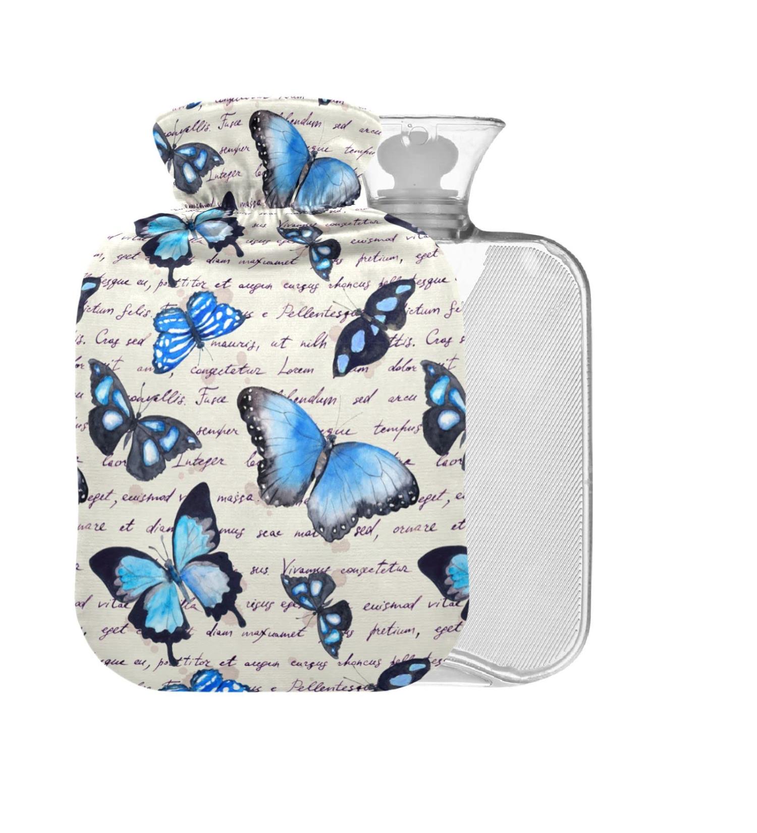 Blue Butterflies Hot Water Bottle 1L | BPA Free Small Hot Water Bag for Pain Relief & Cold Compress - Buy Online on GoSupps.com