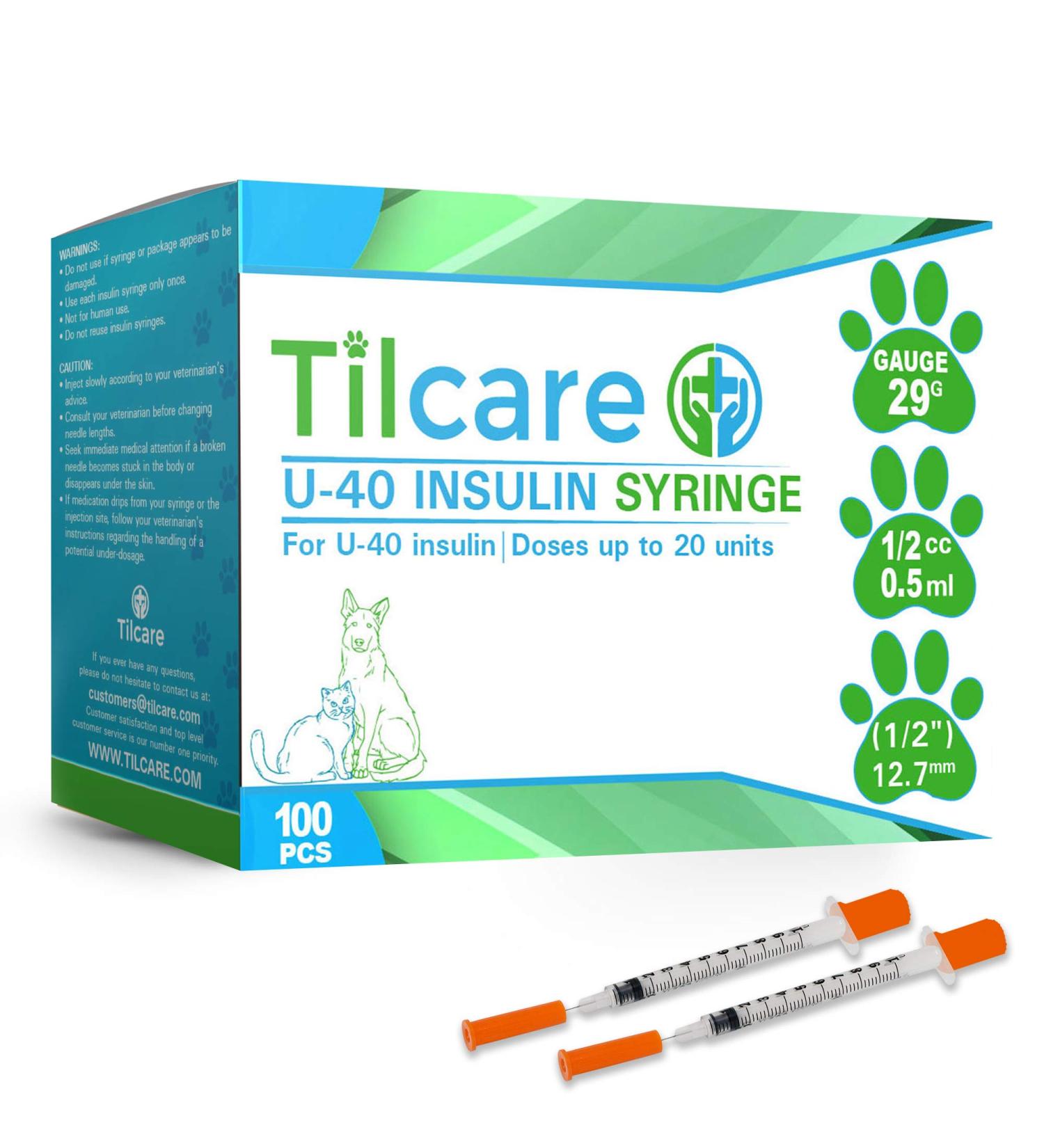 Tilcare U40 Pet Insulin Syringes 29G 0.5cc 12.7mm 100-Pack - Latex-Free Diabetic Syringes - Ultra Fine Sterile Medical Syringe for Diabetes - Buy Online on GoSupps.com