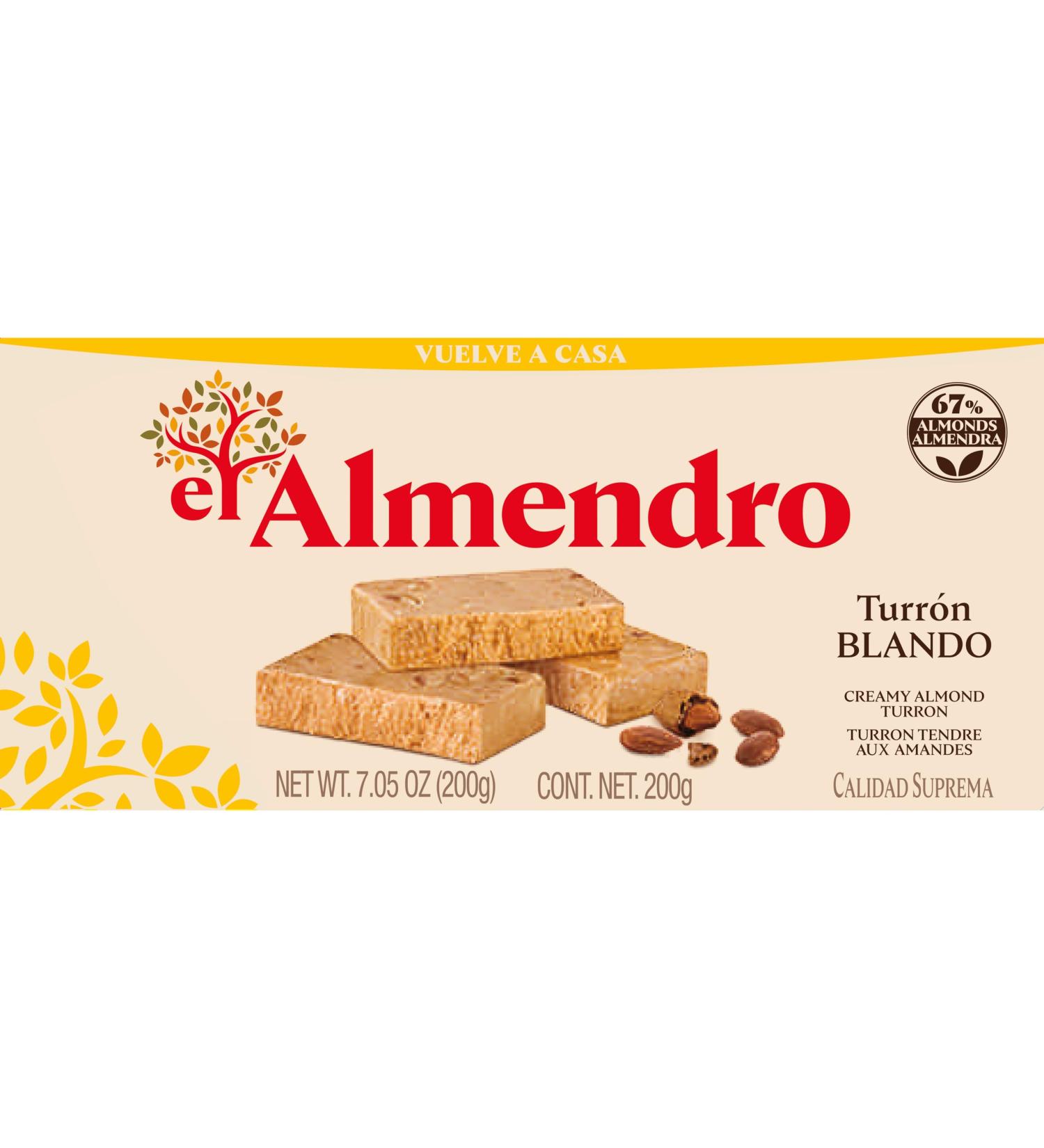 El Almendro -Turron Blando - Nougat with roasted almond and honey - highest quality - 200G (no gluten) - Spanish Nougat / Spanish Turron