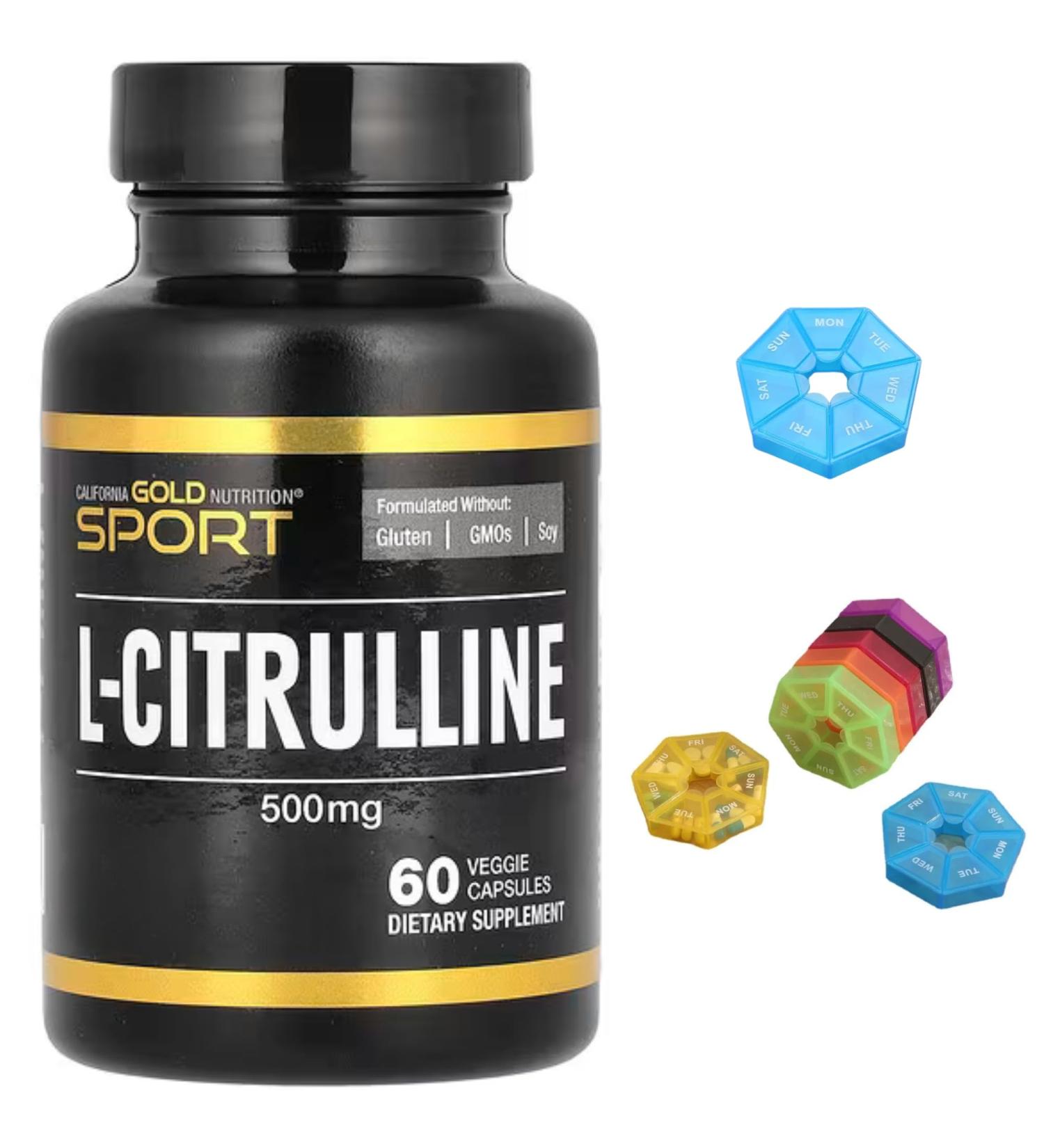 Sport L-Citrulline Kyowa Hakko Compatible With California Gold Nutrition 500 mg 60 Veggie Capsules + Bonus Pill Organizer Weekly Pill Organizer Mini - Buy Online on GoSupps.com