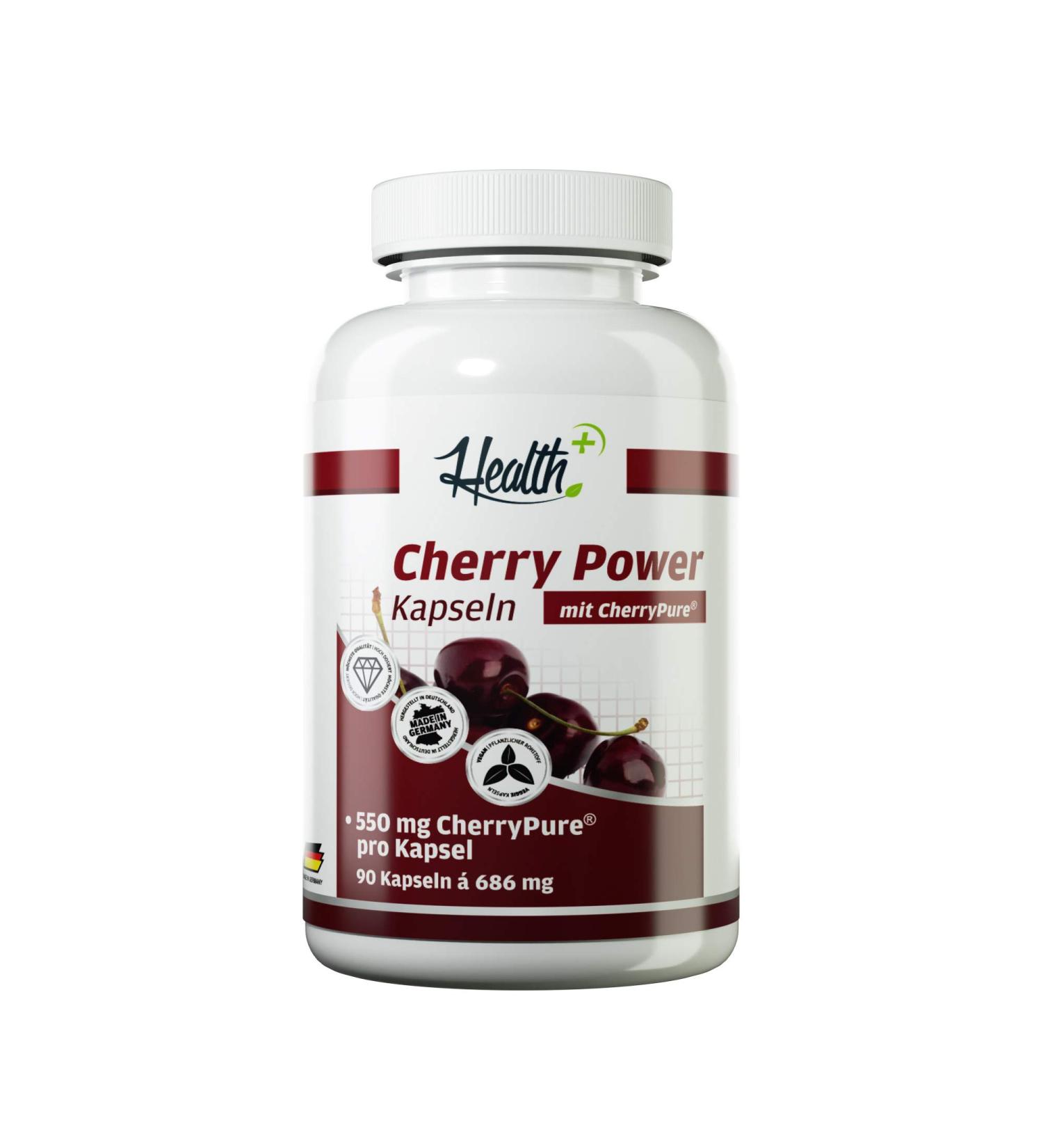 Health+ Cherry Power - 90 Cherry Extract Capsules 550mg Montmorency Cherry High-Dose Antioxidants & Nutrients - Made in Germany - Buy Online on GoSupps.com