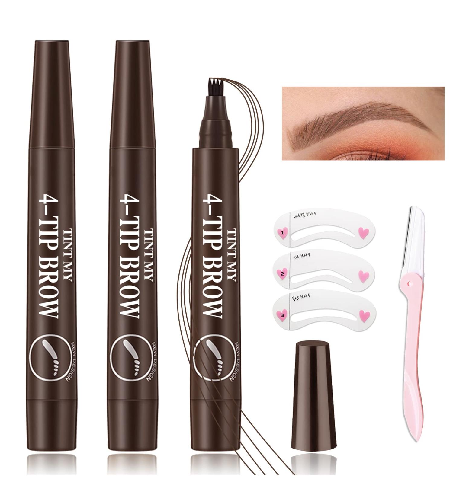 3Pcs Waterproof Microblading Eyebrow Pencil Set with Trimmer - Dark Brown | Long-Lasting, Easy Natural Brows | Eyebrow Tattoo Pen Kit - Buy Online on GoSupps.com