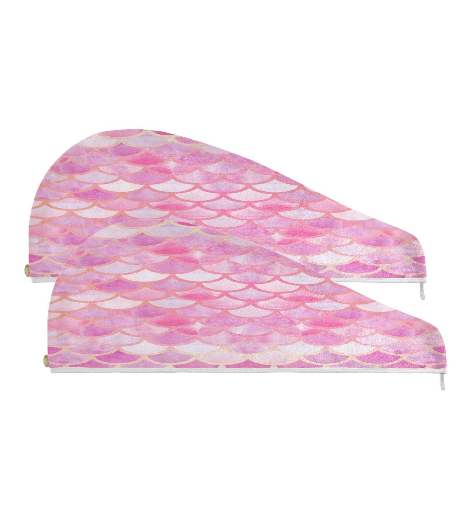 Pink Mermaid Scales Dry Hair Cap & Towel Set - Quick Drying Super Absorbent Soft Comfort - Buy Online on GoSupps.com