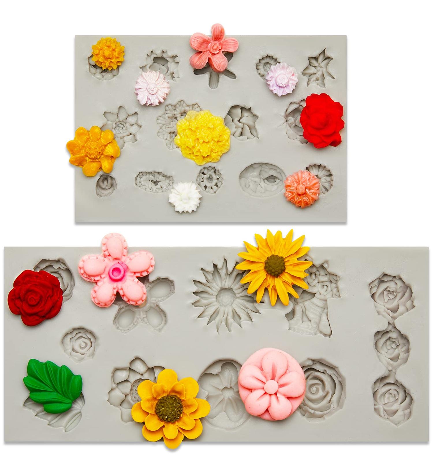 Set of 2 Flower Polymer Clay Molds for Jewelry Making - Daisy, Rose, Sunflower & Nosegay Miniature Designs for Polymer Clay Earrings and Decorations - Clay Jewelry Flower Molds - Buy Online on GoSupps.com
