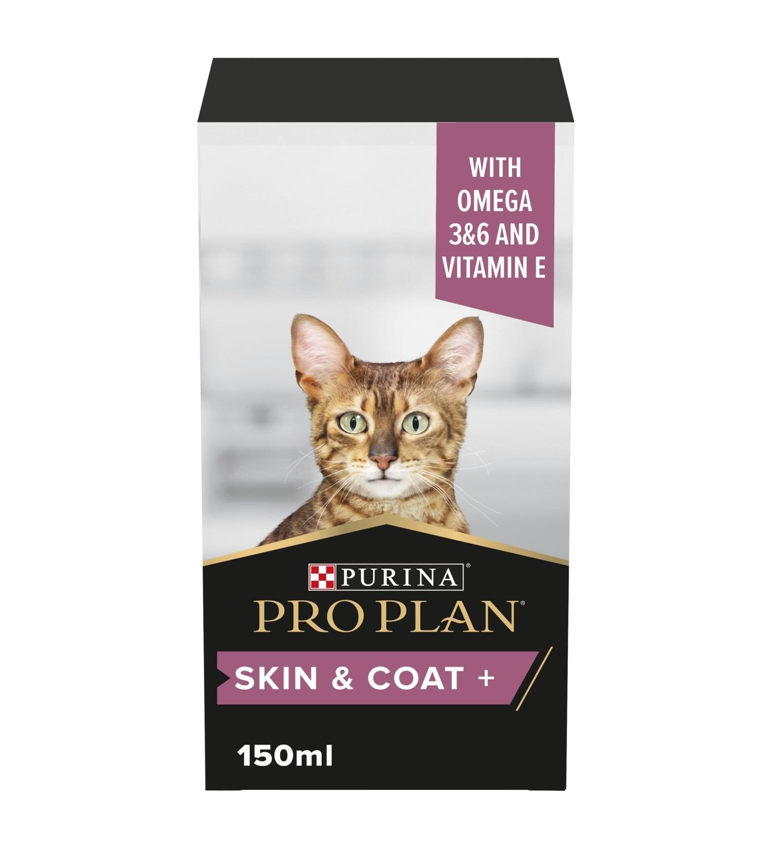 PRO PLAN Cat Skin and Coat Supplement | Skin health support lustrous coat | with salmon oil linseed oil omega 3 omega 6 vitamin E | Adult and Senior cats | Oil 150 ml Cat Supplements 150 ml (Pack of 1) - Buy Online on GoSupps.com